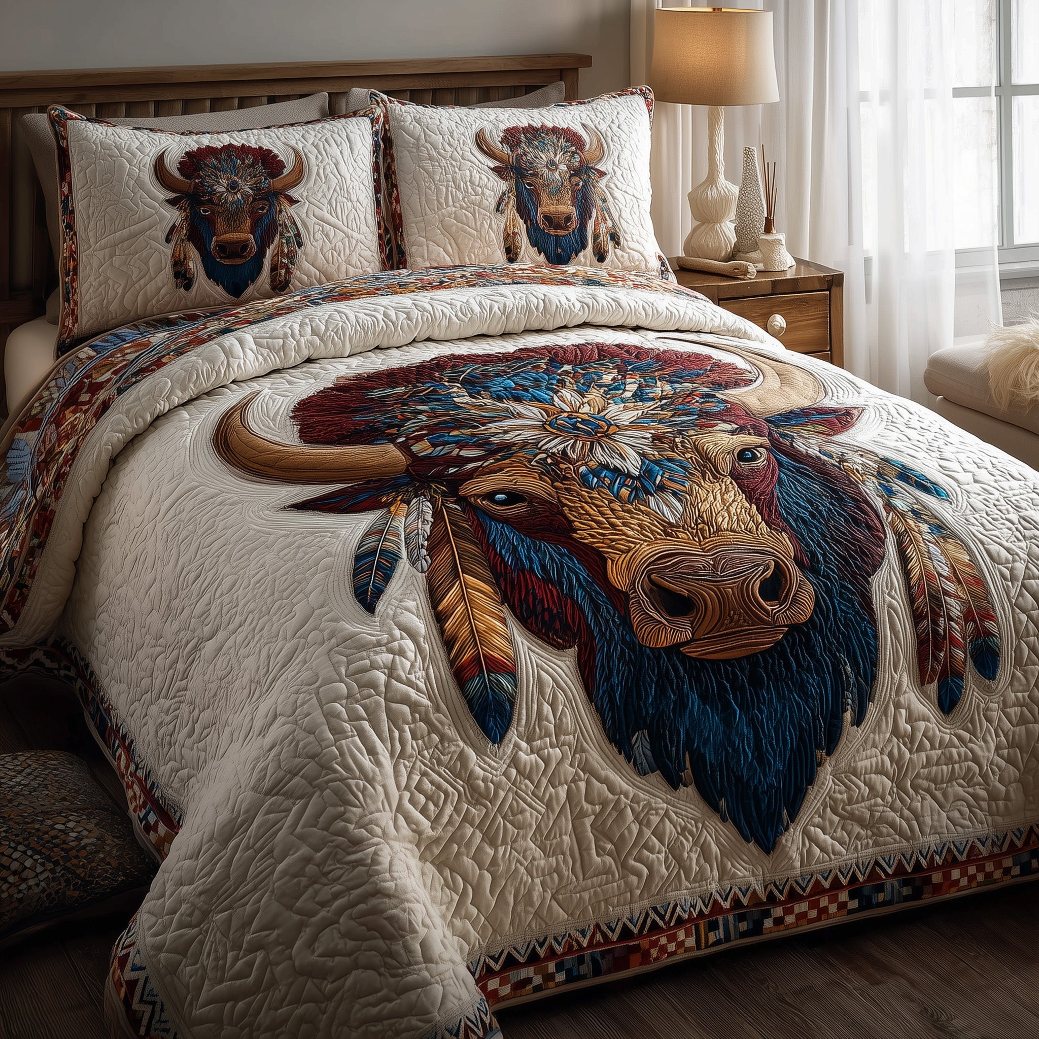 Majestic Bison Quilted Bedding Set Duvet Cover Bedspread Best Unique Bison Gifts
