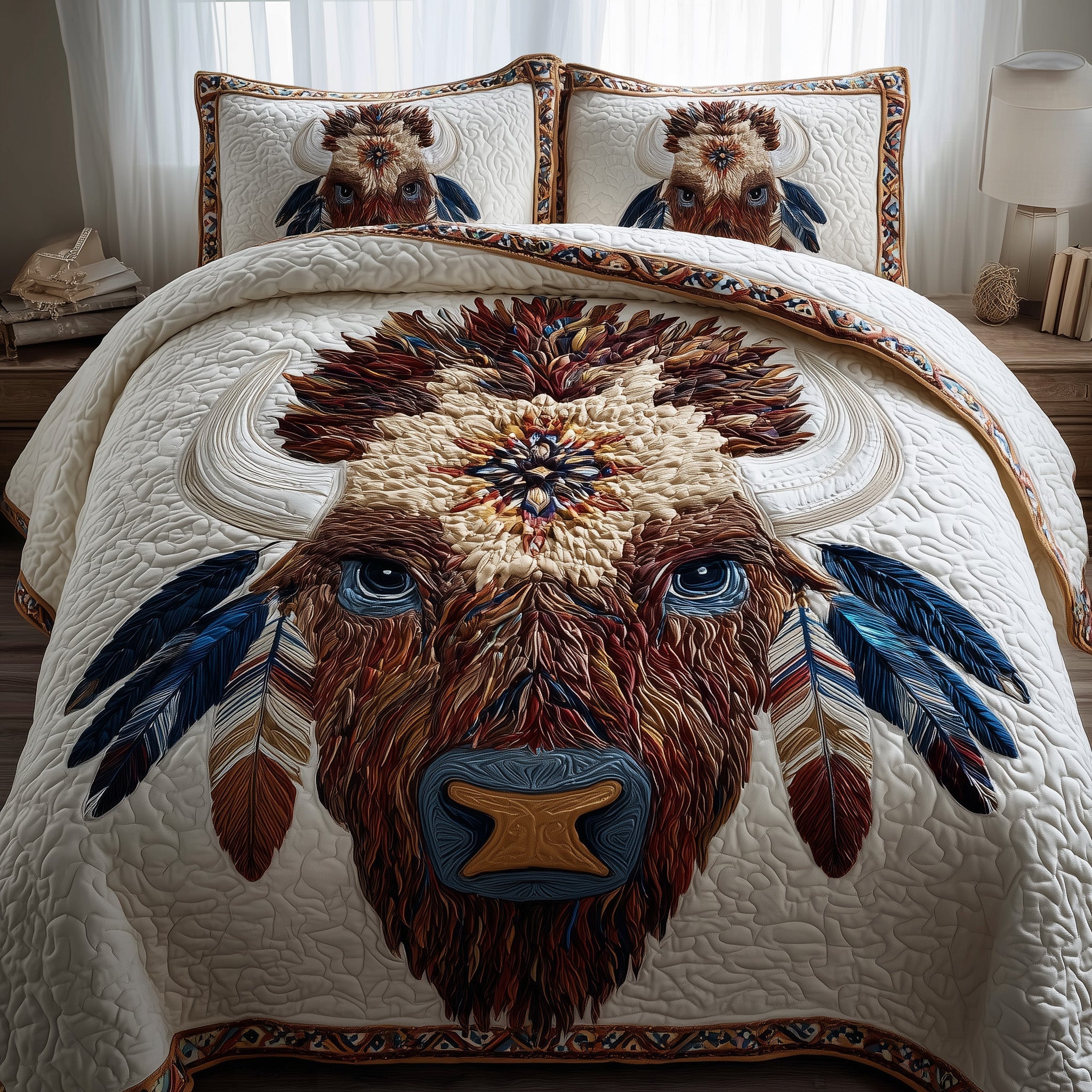 Majestic Bison Quilted Bedding Set Duvet Cover Bedspread Bison Merch Christmas Gifts