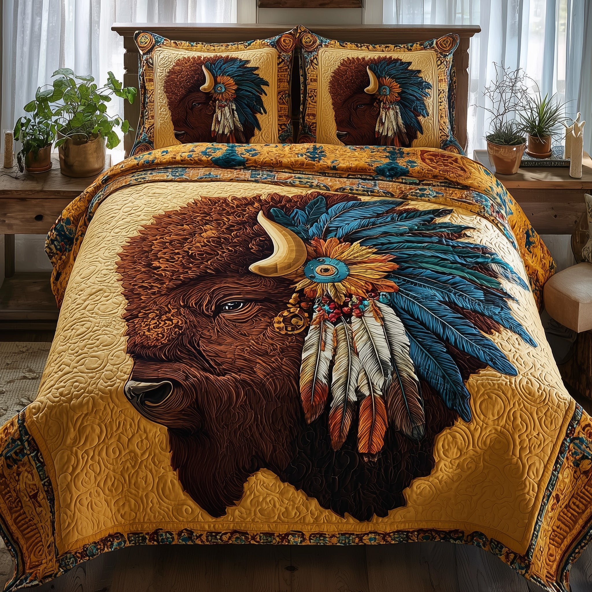 Majestic Bison Quilted Bedding Set Duvet Cover Bedspread Bison Themed Gift Items
