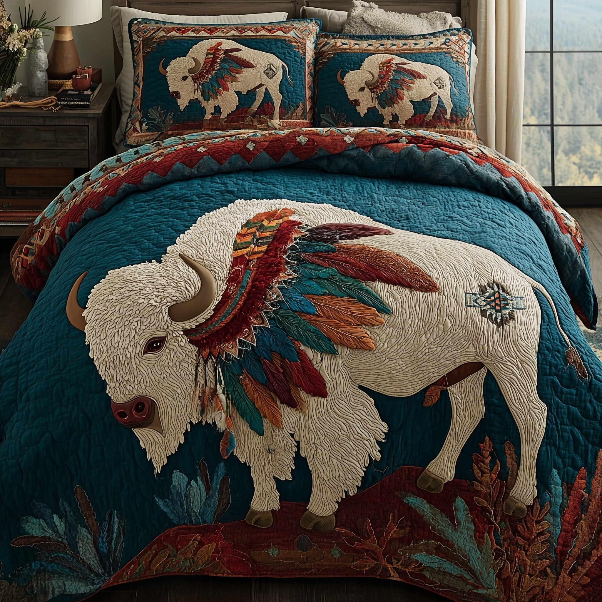 Majestic Bison Quilted Bedding Set Duvet Cover Bedspread Native Bison Gifts For Adults