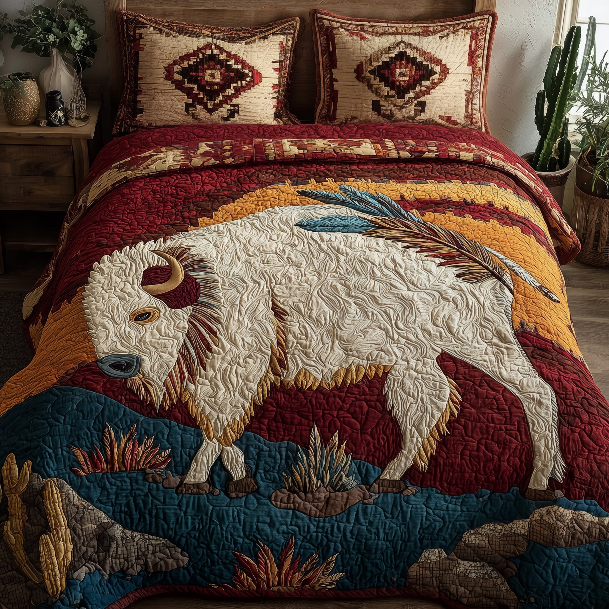 Majestic Bison Quilted Bedding Set Duvet Cover Bedspread Native Bison Gifts For Husband