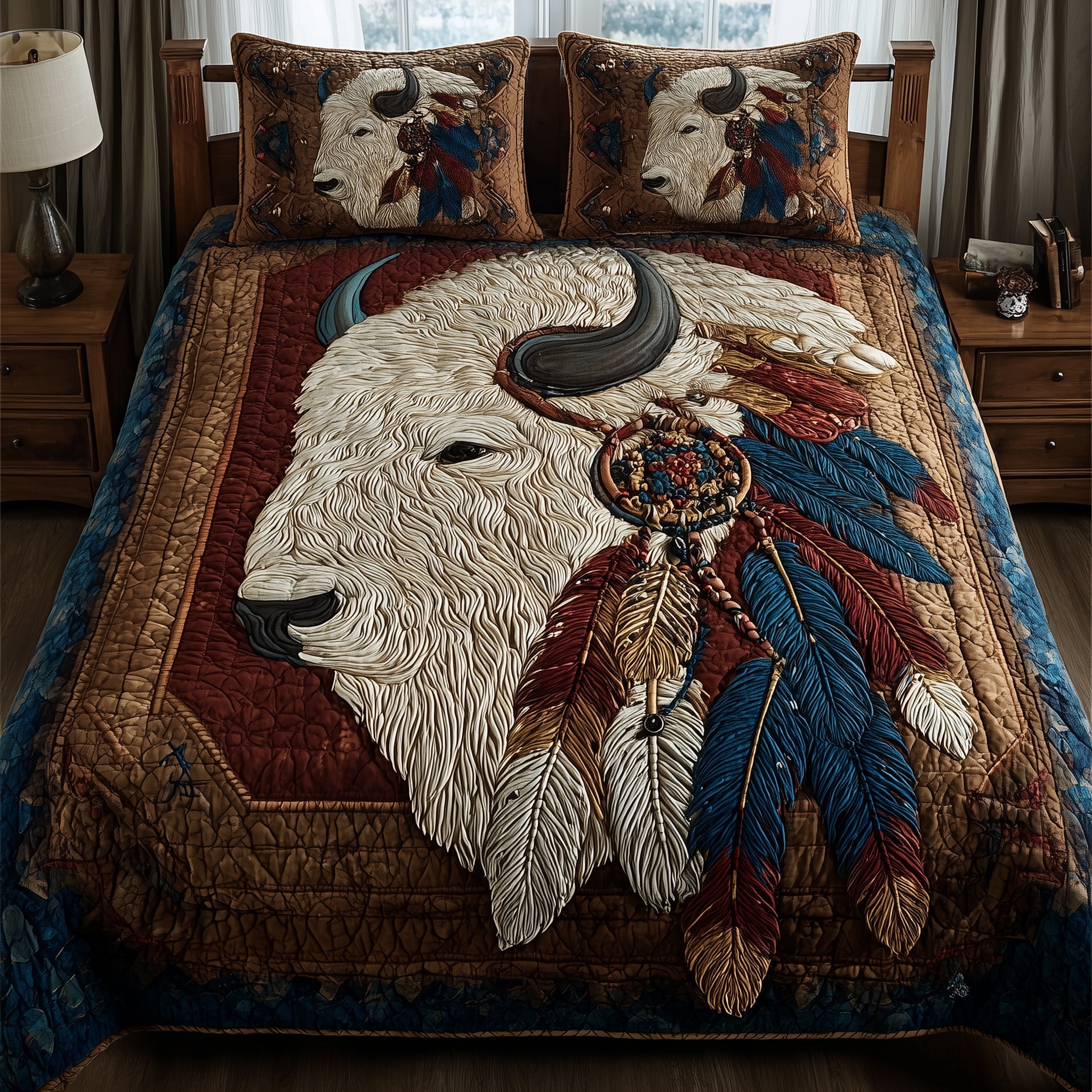 Majestic Bison Quilted Bedding Set Duvet Cover Bedspread Novelty Native Bison Gifts