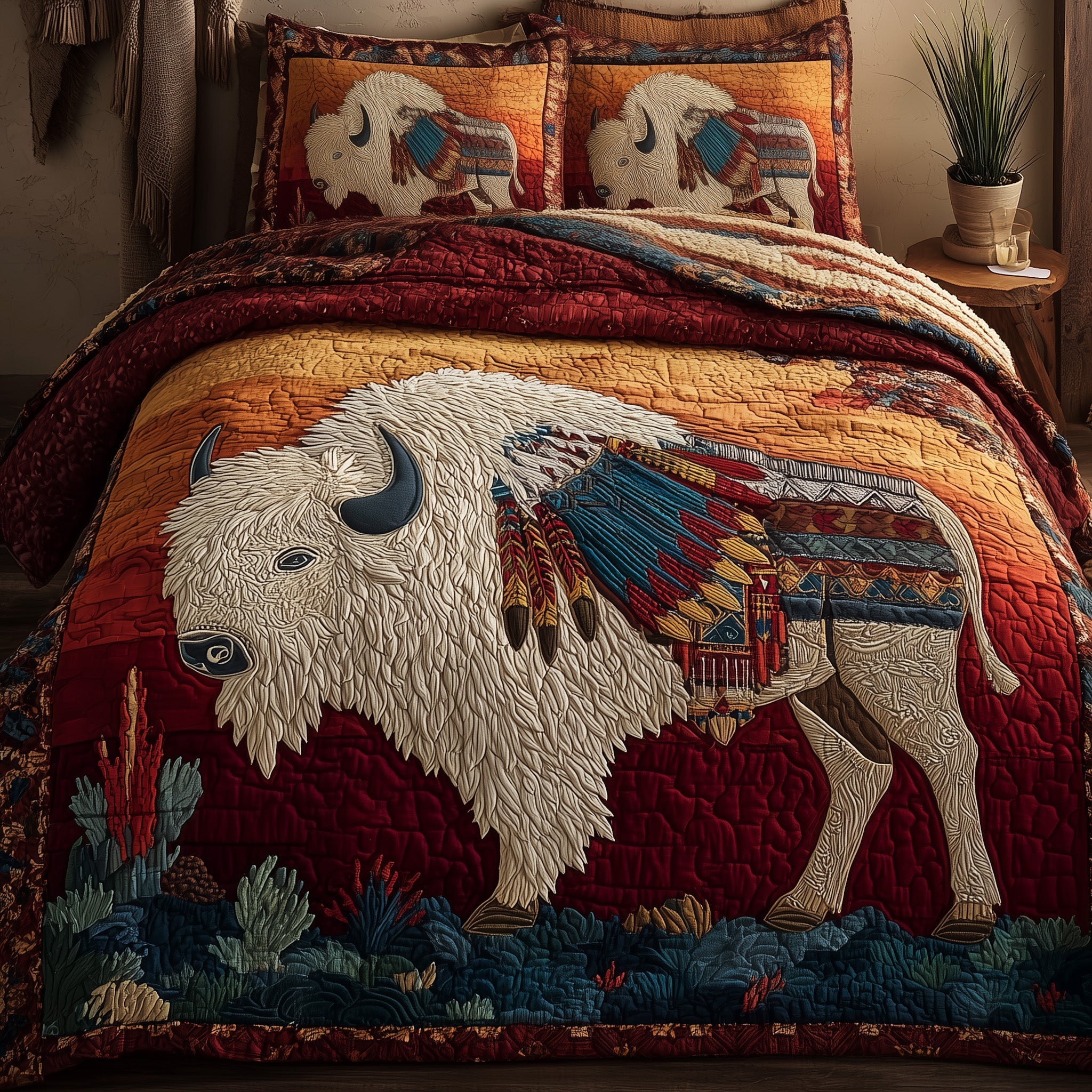 Majestic Bison Quilted Bedding Set For Women