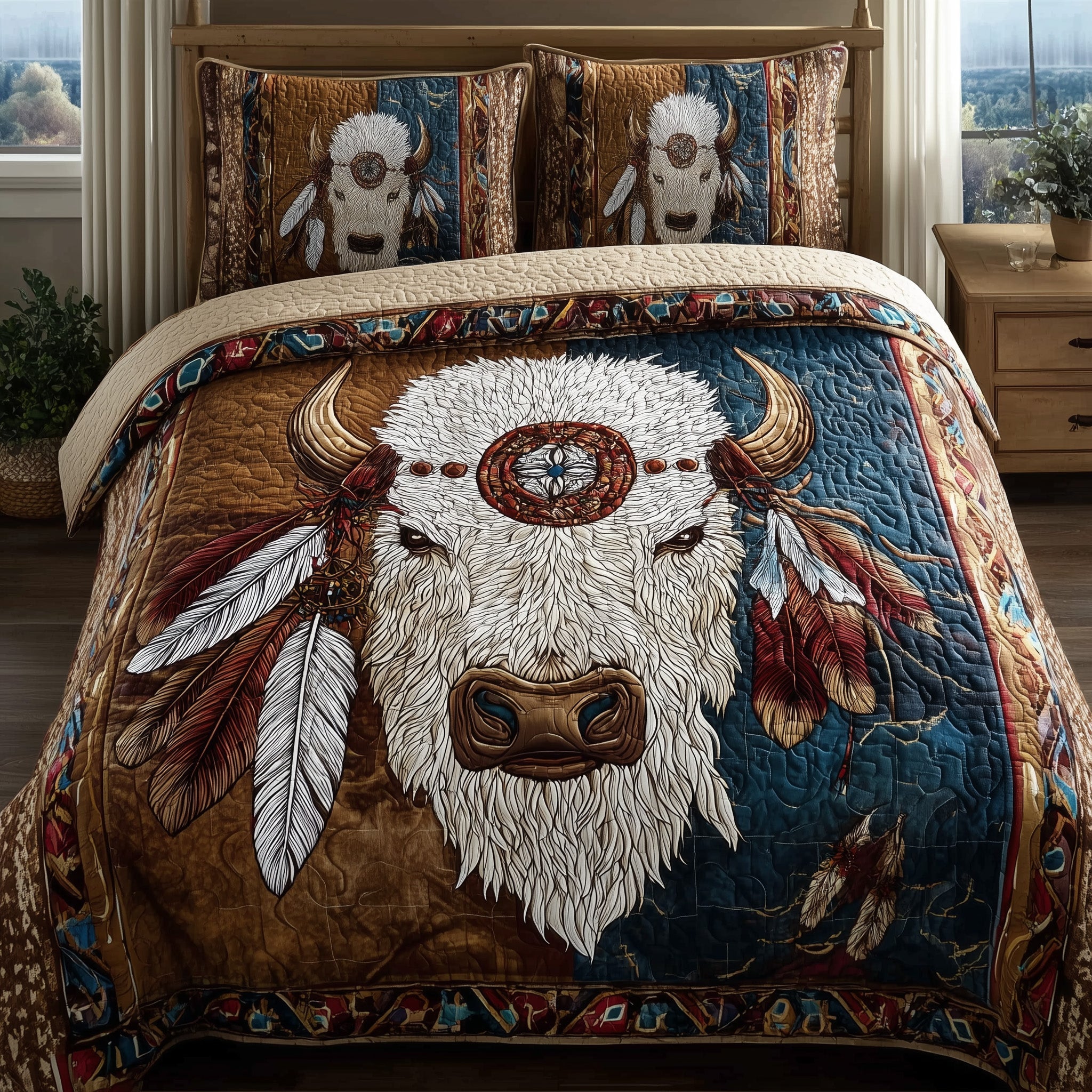 Majestic Bison Quilted Bedding Set Relaxing Sleep