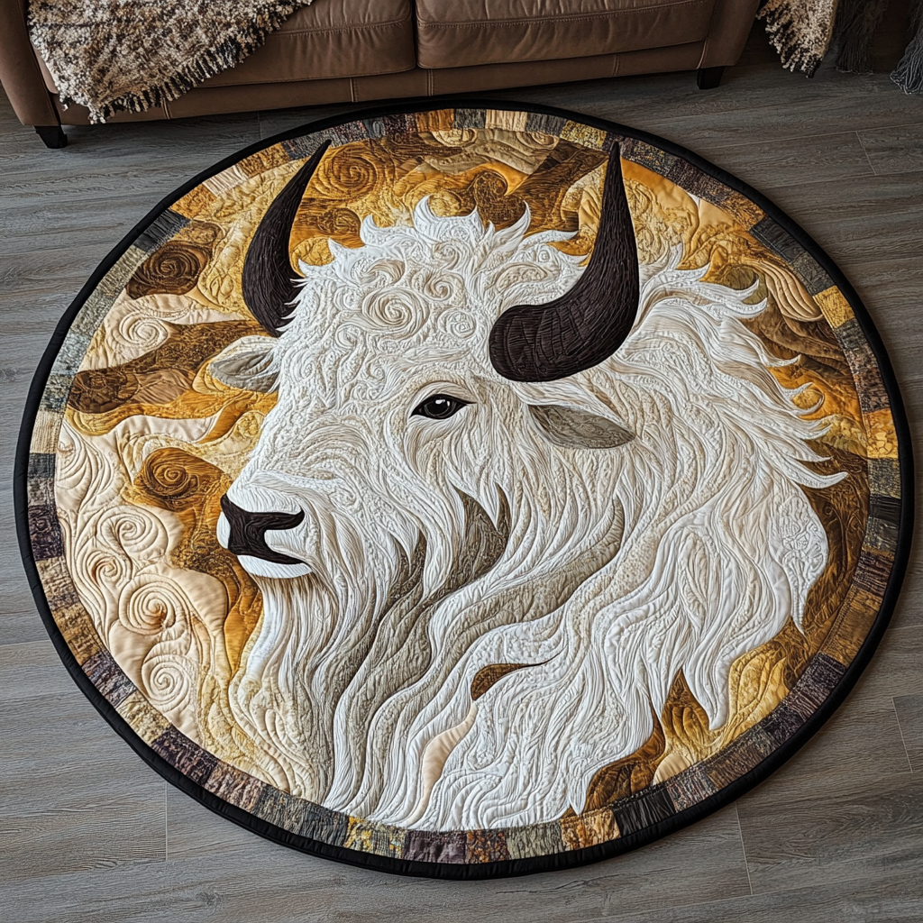 Majestic Bison Quilted Round Mat Christmas Decor For Entryway Christmas Gifts For Birders