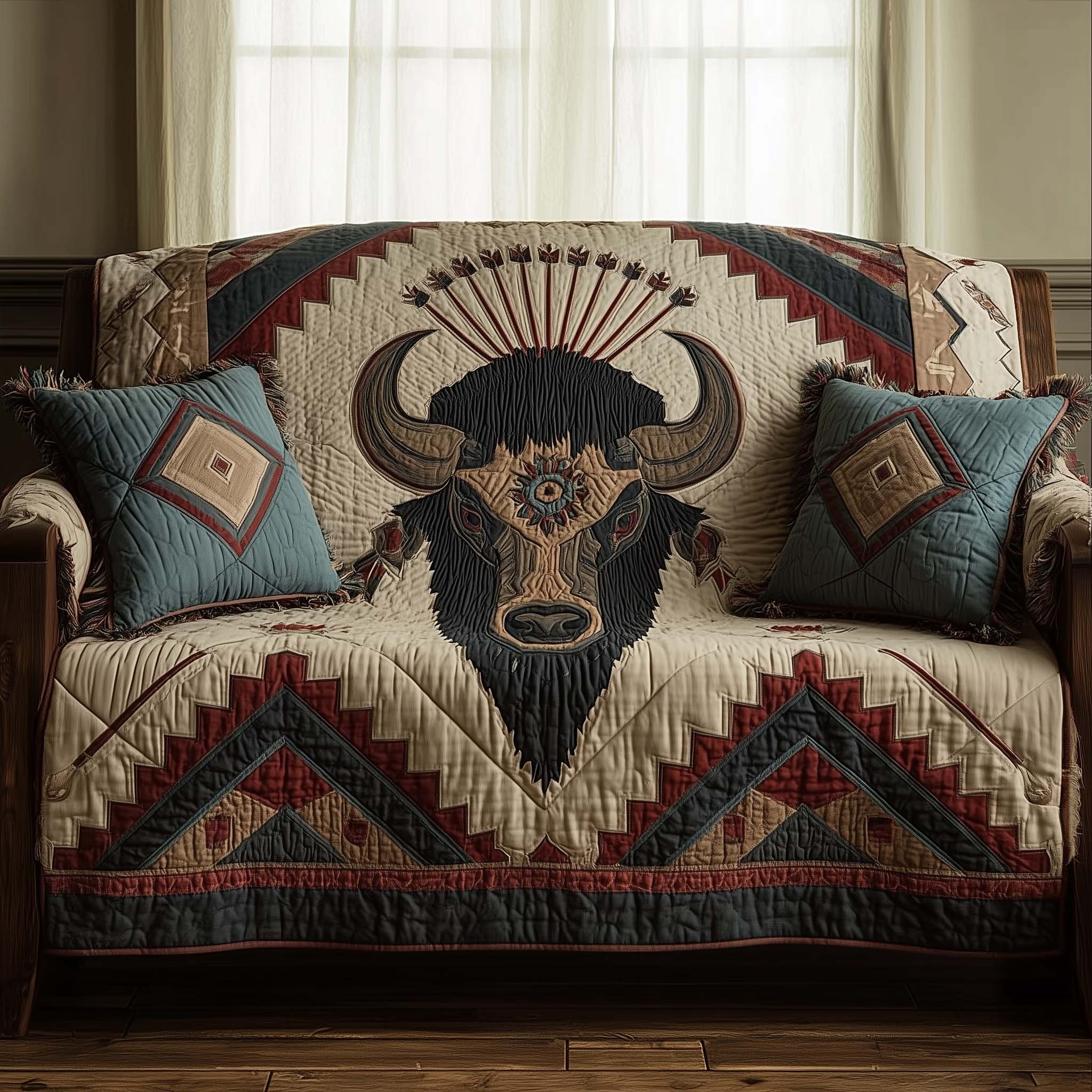 Majestic Bison Quilted Sofa Cover Noble Buffalo Herd Awesome Gifts For Bison Lovers