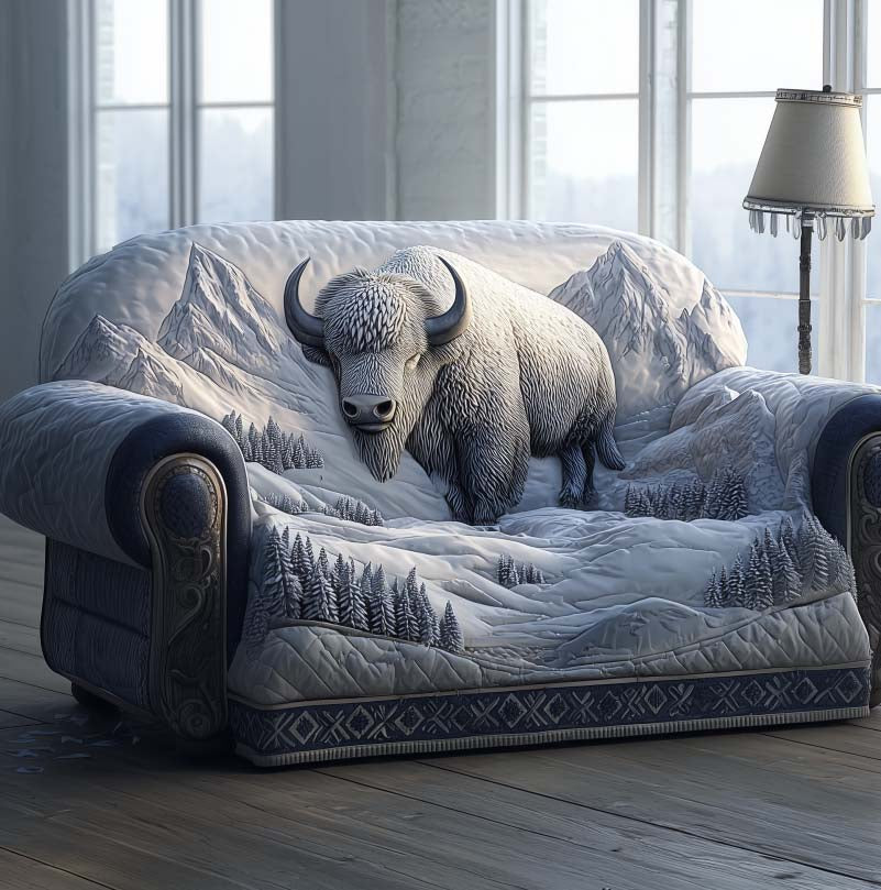 Majestic Bison Quilted Sofa Cover Powerful Sofa Nature Appeal Awesome Gifts For Bison Lovers