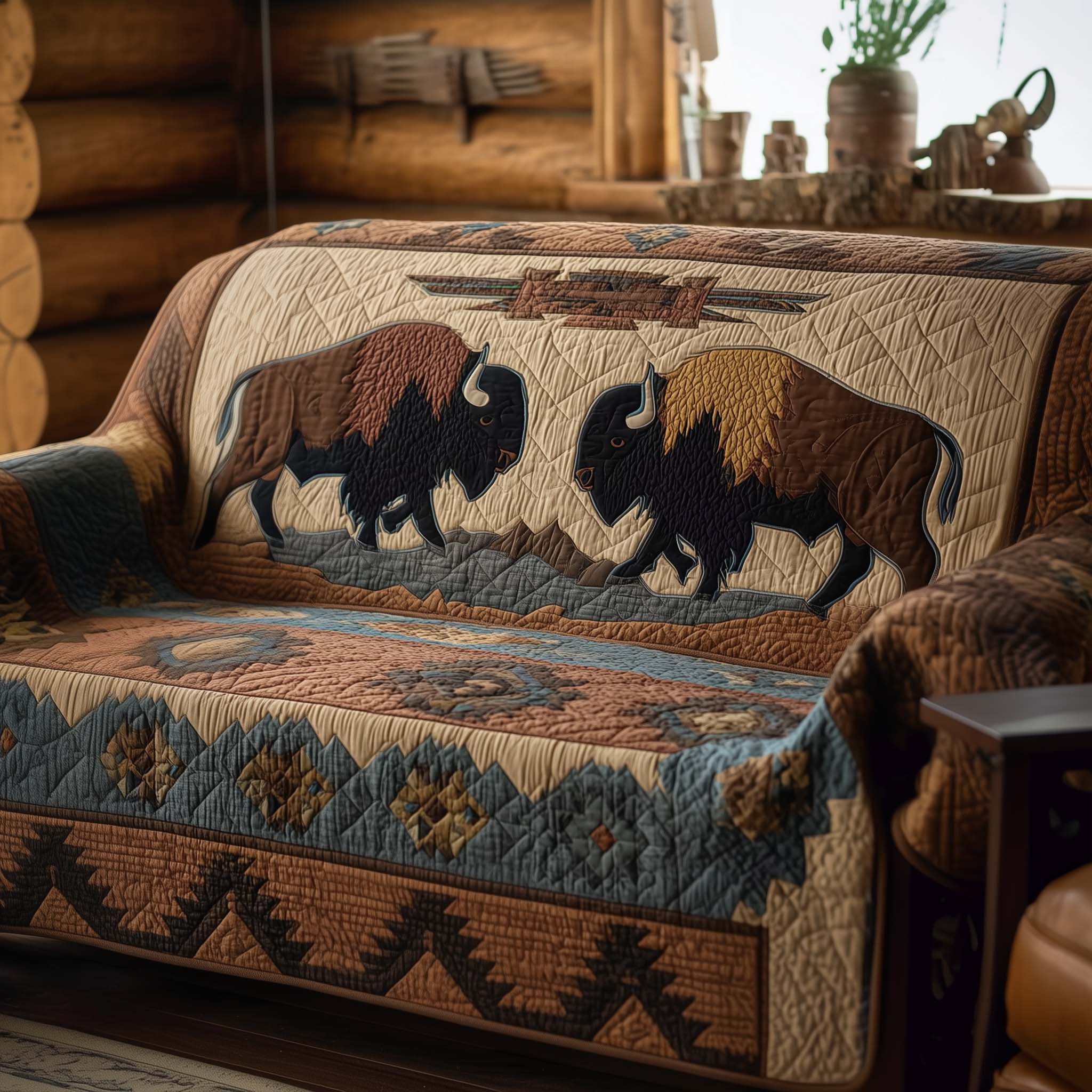 Majestic Bison Quilted Sofa Cover Strong Wildlife Sofa Guard Awesome Gifts For Bison Lovers