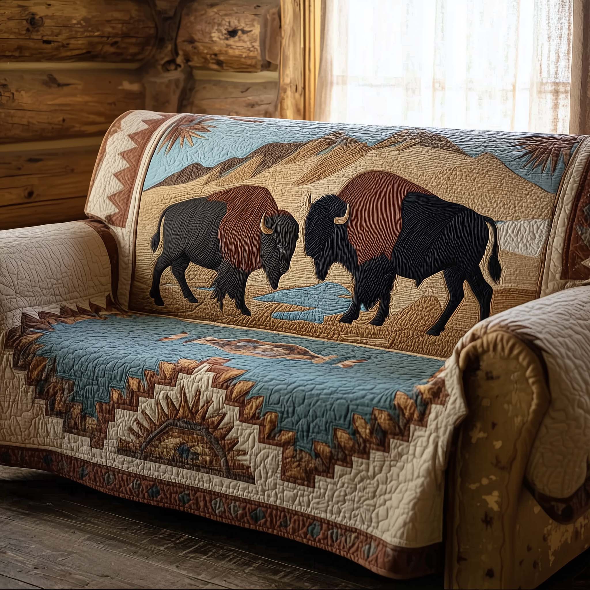 Majestic Bison Quilted Sofa Cover Wild Plains Buffalo Motif Awesome Gifts For Bison Lovers