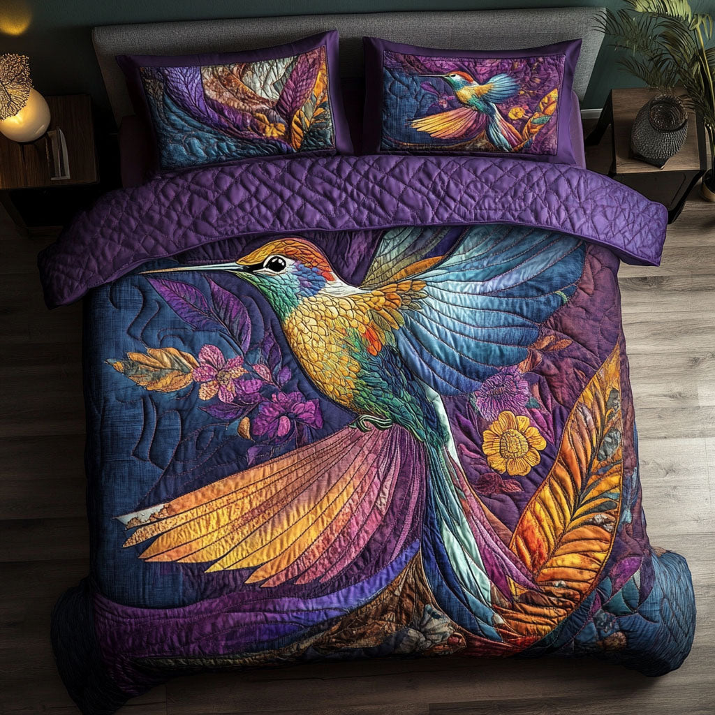 Majestic Bloom Quilted Bedding Set Holiday Duvet Cover Set Hummingbird Gifts For Mom