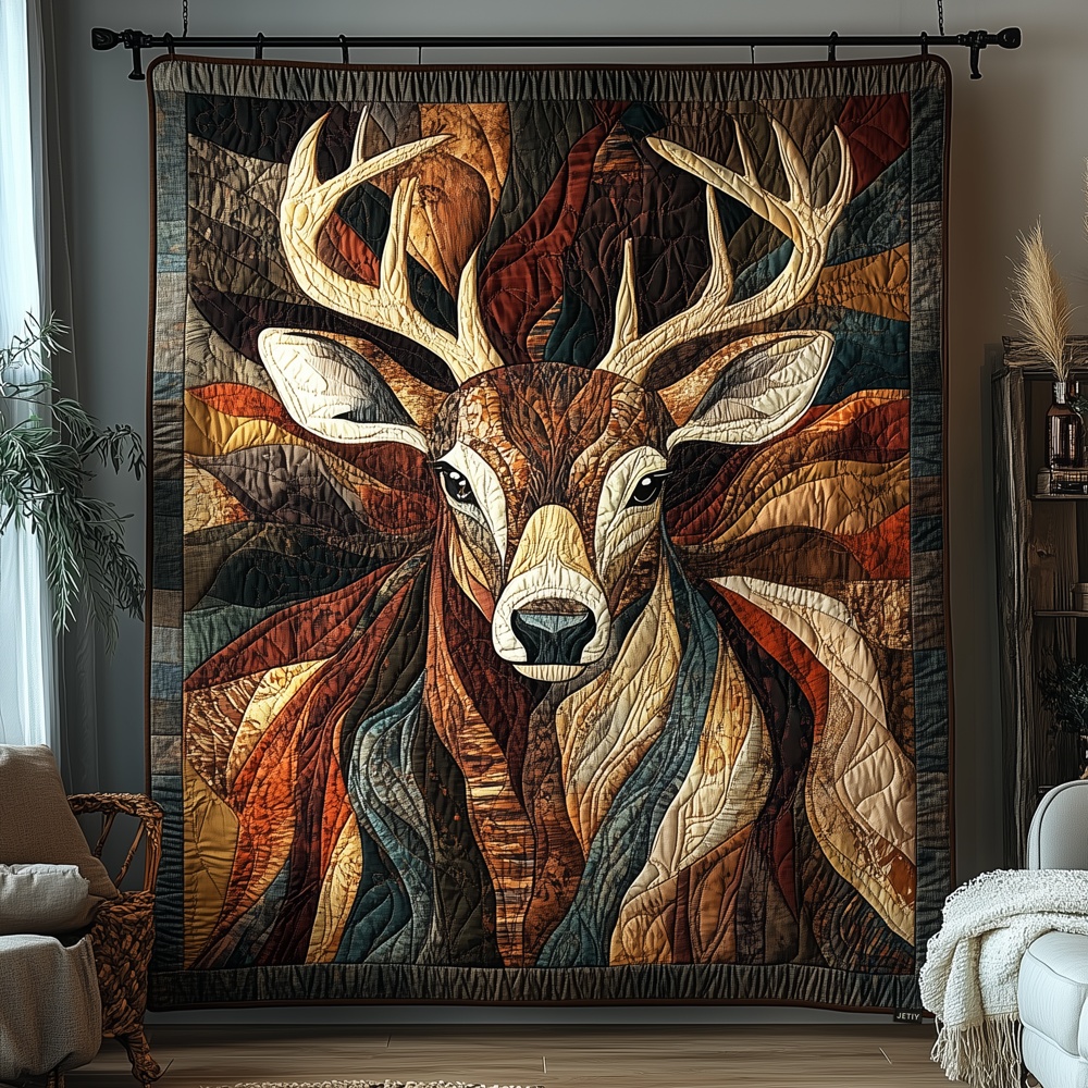 Majestic Buck Deer Quilted Blanket Woodland Wildlife Antler Art Cozy Throw Best Gift For Hunting Lovers