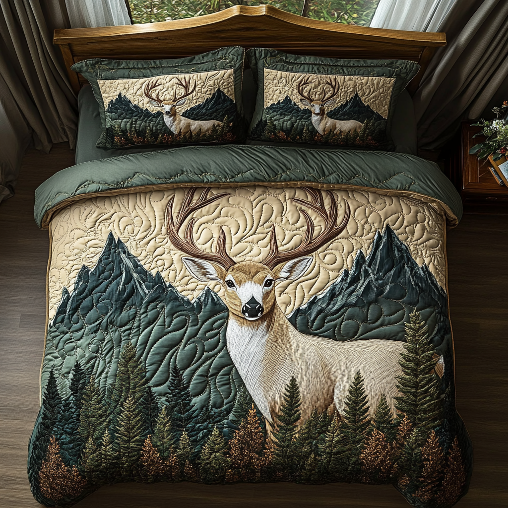 Majestic Buck Quilted Bedding Set Holiday Duvet Cover Set Gifts For Deer Hunters