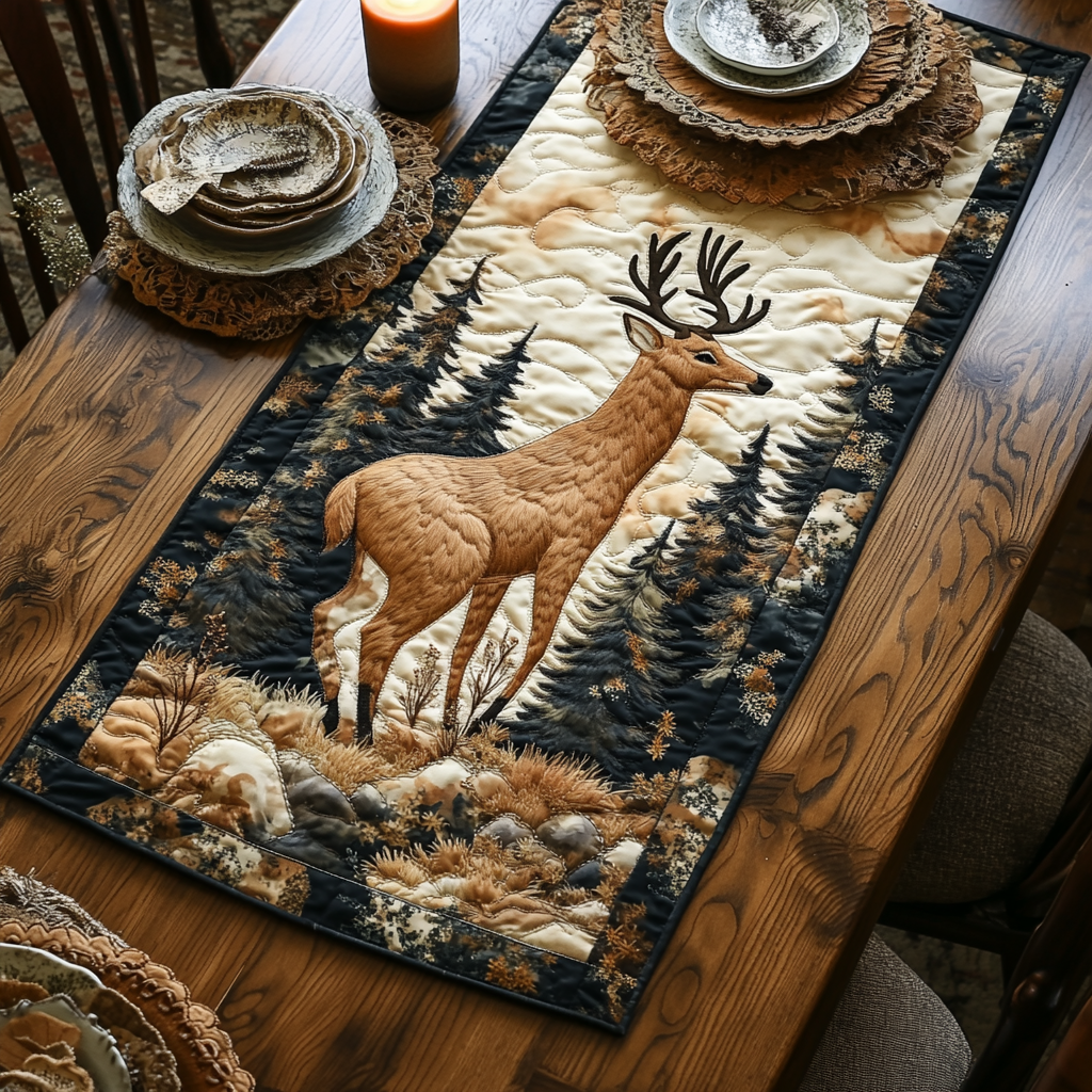 Majestic Buck Quilted Table Runner Dining Room Table Decor Deer Gifts For Him