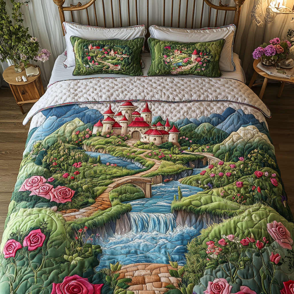 Majestic Castle Quilted Bedding Set Christmas Bed Sheets Castle Gifts Items