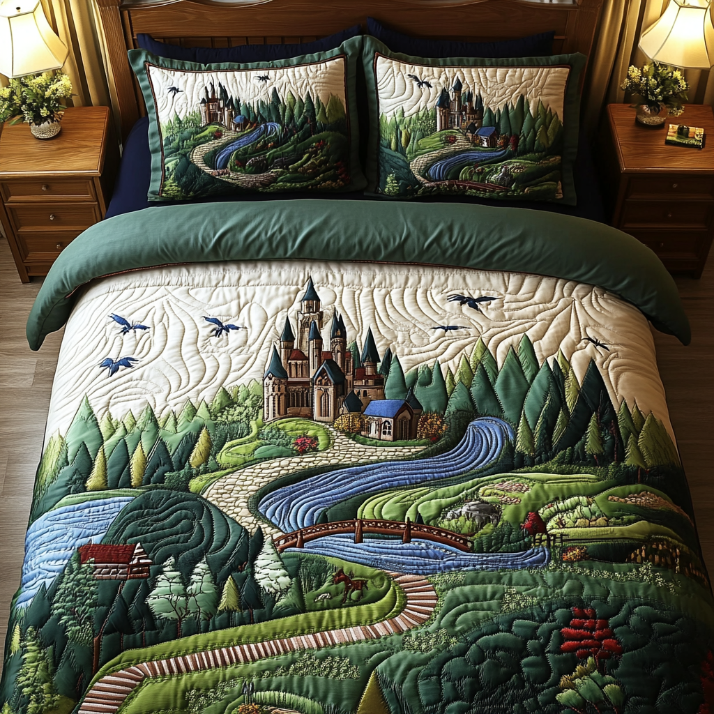 Majestic Castle Quilted Bedding Set Christmas Duvet Cover Castle Gift Shop