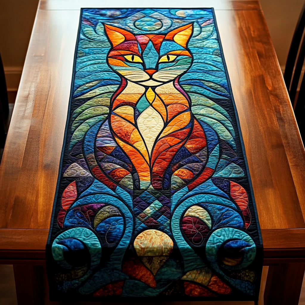 Majestic Cat Quilted Table Runner Christmas Holiday Dining Table Runner Cat Christmas Present Ideas