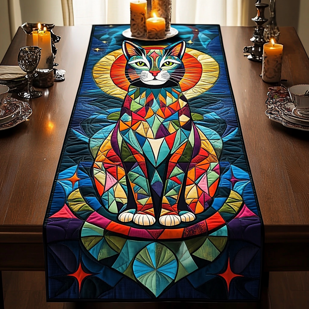 Majestic Cat Quilted Table Runner Decorations Unique Christmas Gifts For Cat Lover Owners