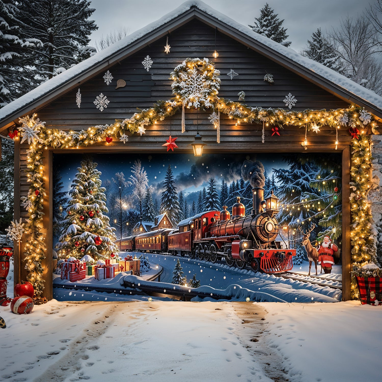 Majestic Christmas Train Christmas Garage Door Banner Holiday Home Decor Train Lover Xmas Gifts