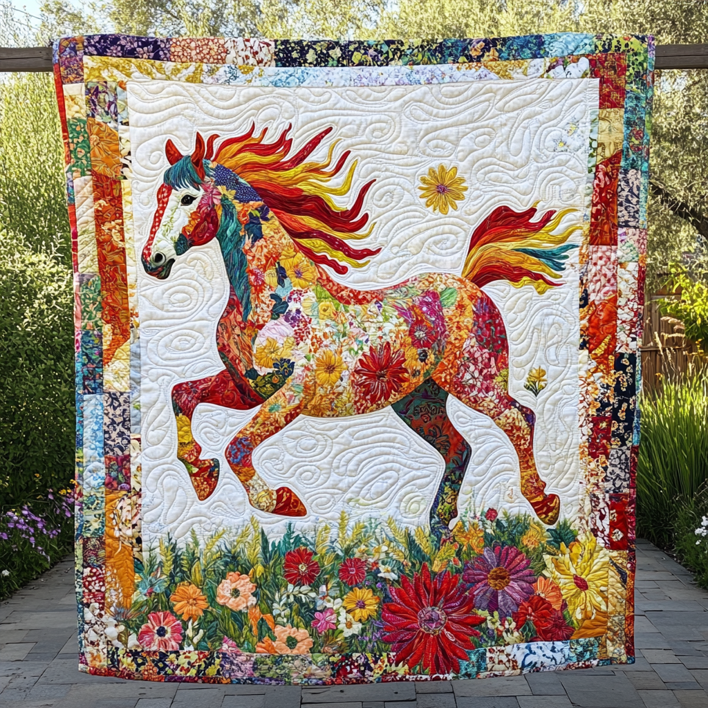 Majestic Colorful Horse Quilted Blanket Unusual Horse Gifts
