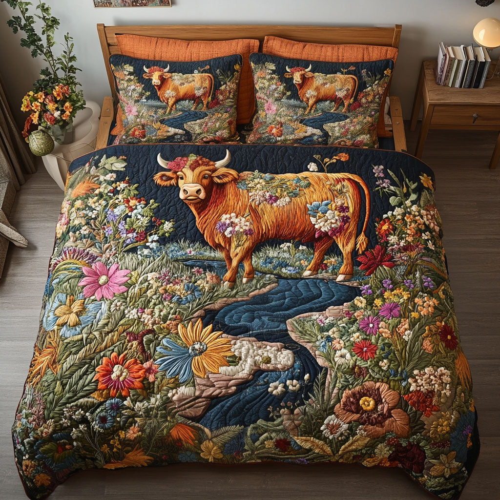 Majestic Cow Meadows Quilted Bedding Set Best Bed Sheet Set Gifts For Cattle Lovers