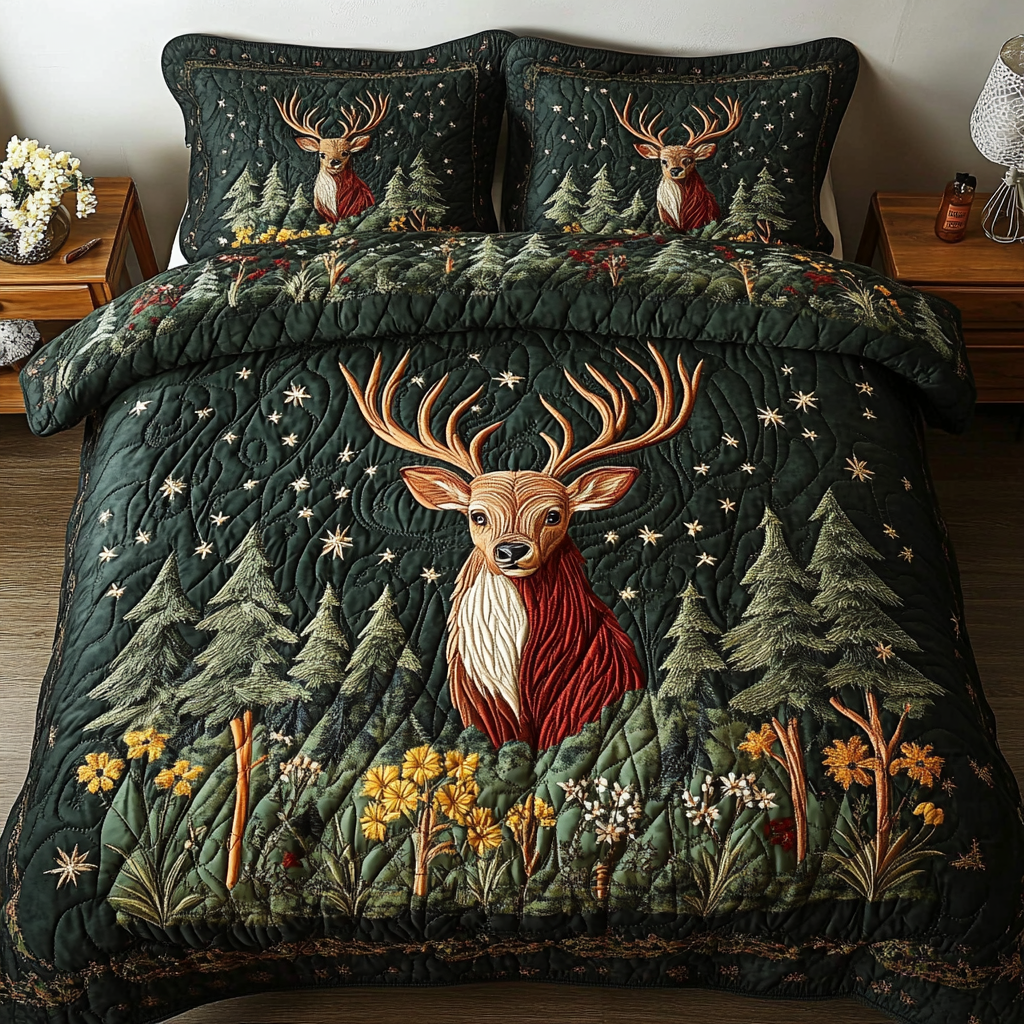 Majestic Deer Quilted Bedding Set Beautiful Printed Bedding Set for Home Aesthetics