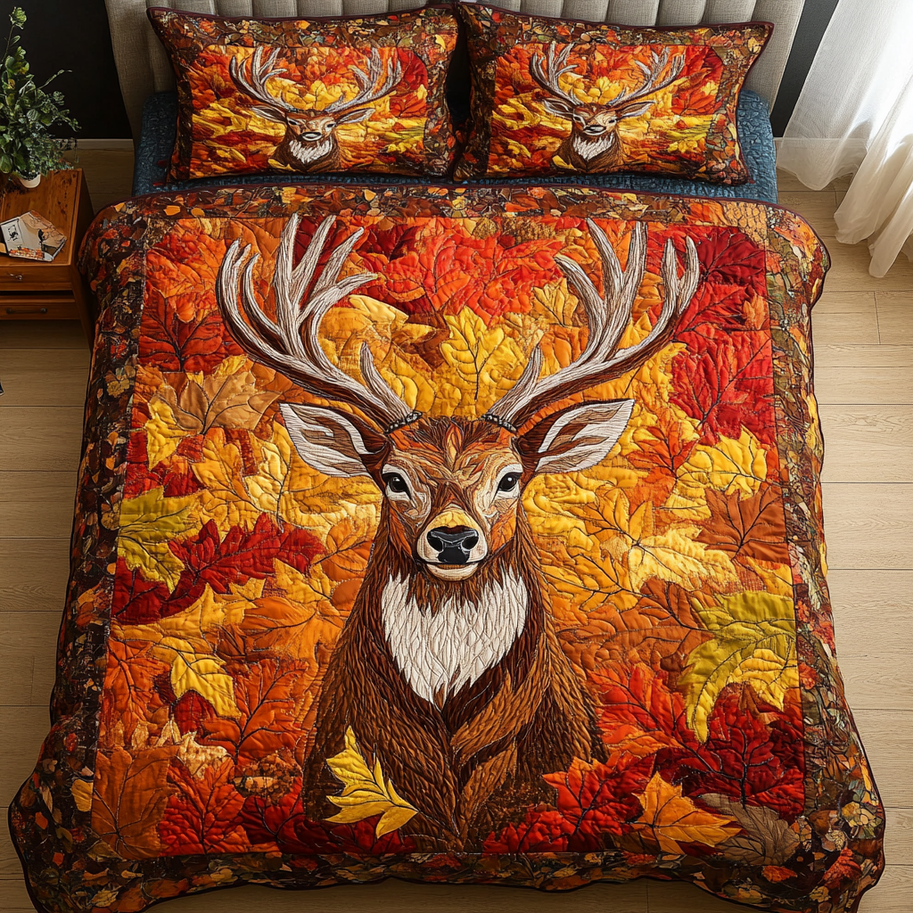 Majestic Deer Quilted Bedding Set Bed Decorations Cute Fall Gifts