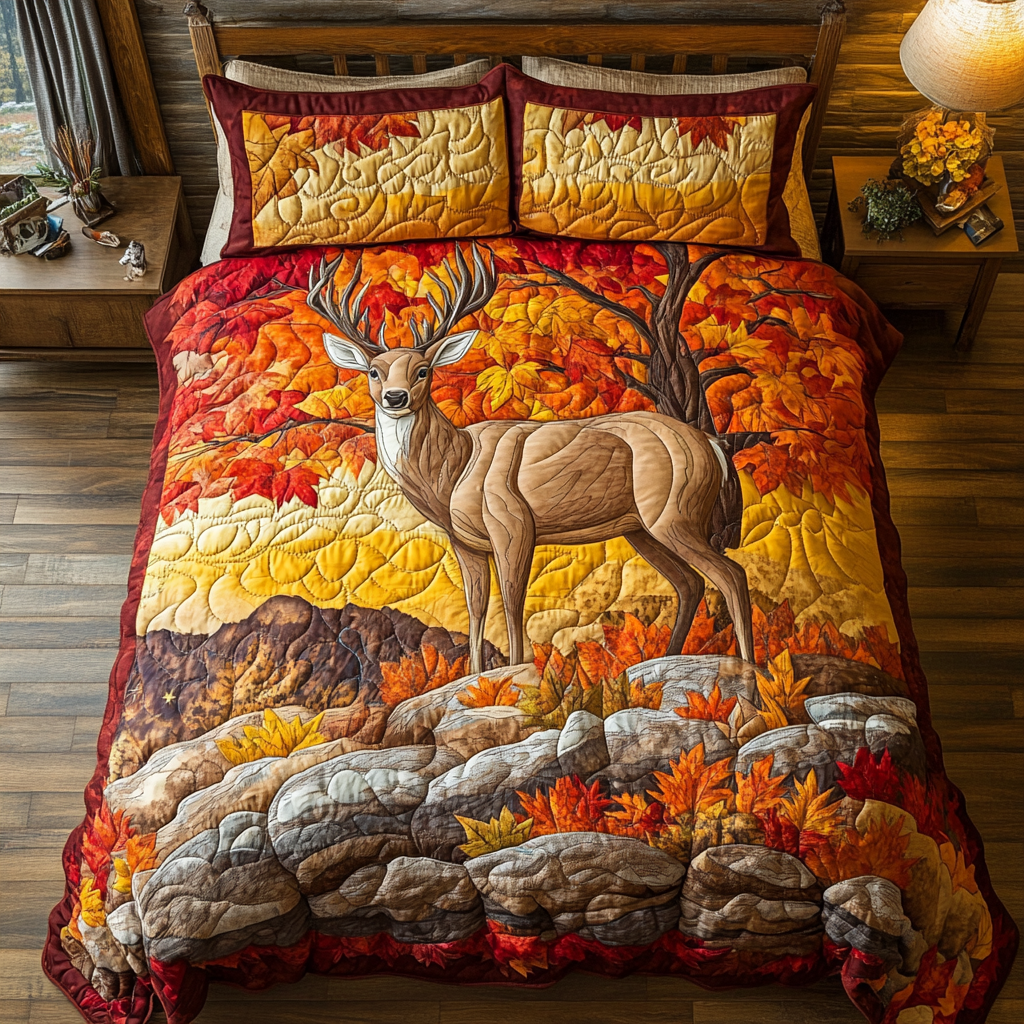 Majestic Deer Quilted Bedding Set Bed Room Decoration Gift For Mid Autumn Festival