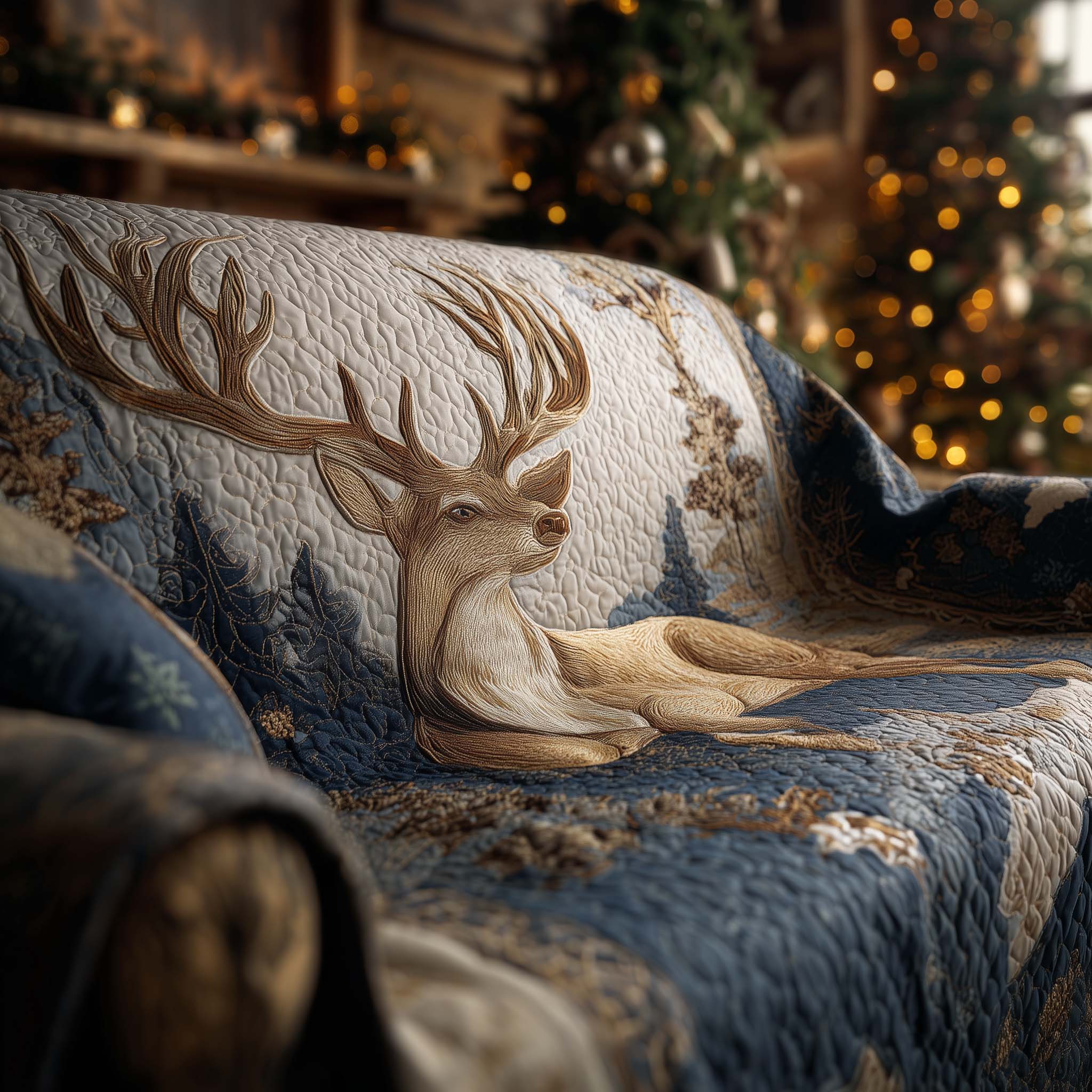 Majestic Deer Quilted Sofa Cover Regal Antlered Stag Protector Deer Themed Gifts For Him
