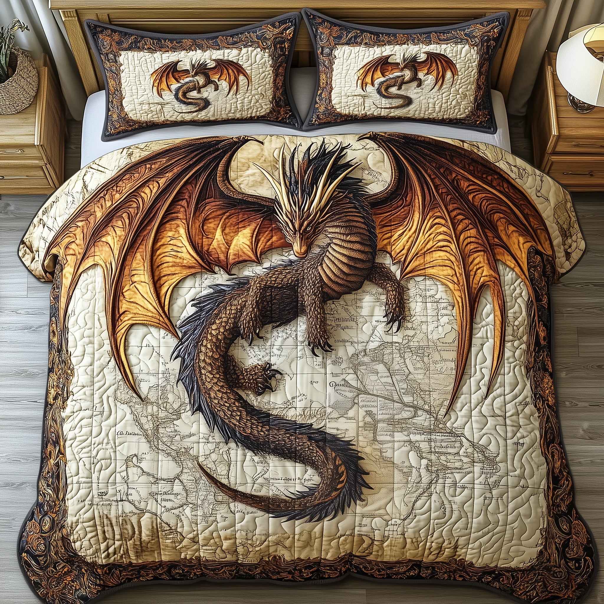 Majestic Dragon Legend Quilted Bedding Set Duvet Cover Merchandise Cool Gifts For Dragon Lovers