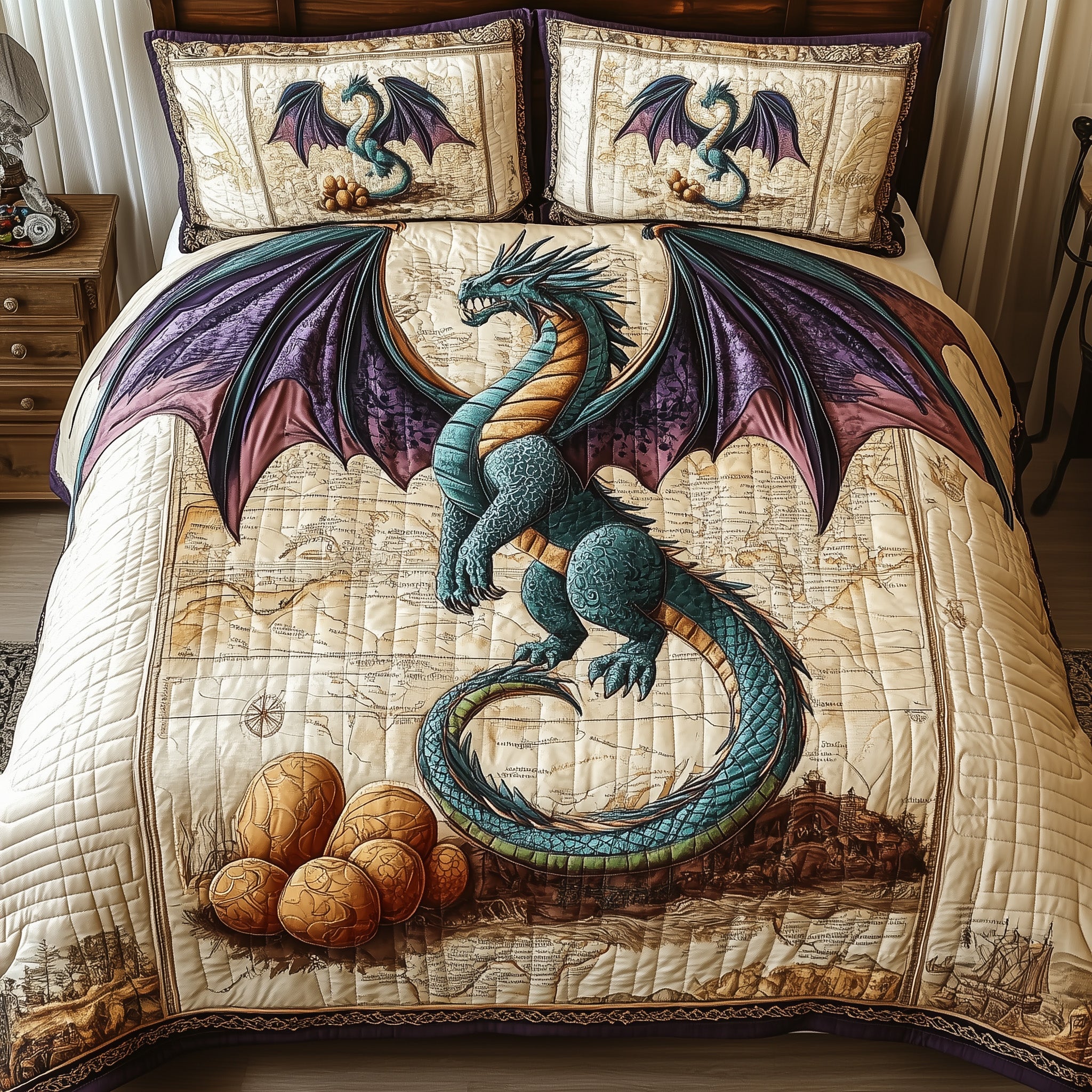 Majestic Dragon Legend Quilted Bedding Set Duvet Cover Merchandise Dragon Gifts For Him