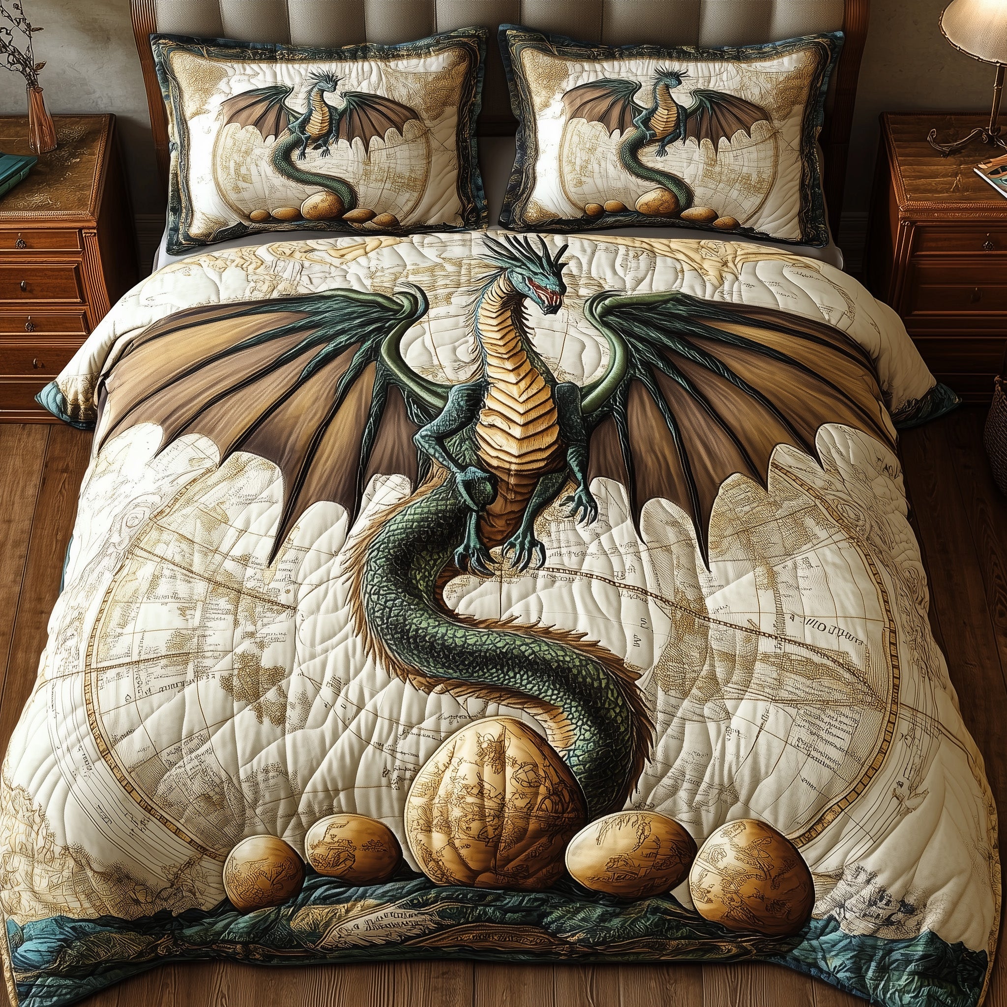 Majestic Dragon Legend Quilted Bedding Set Duvet Cover Merchandise Dragon Gifts For Men