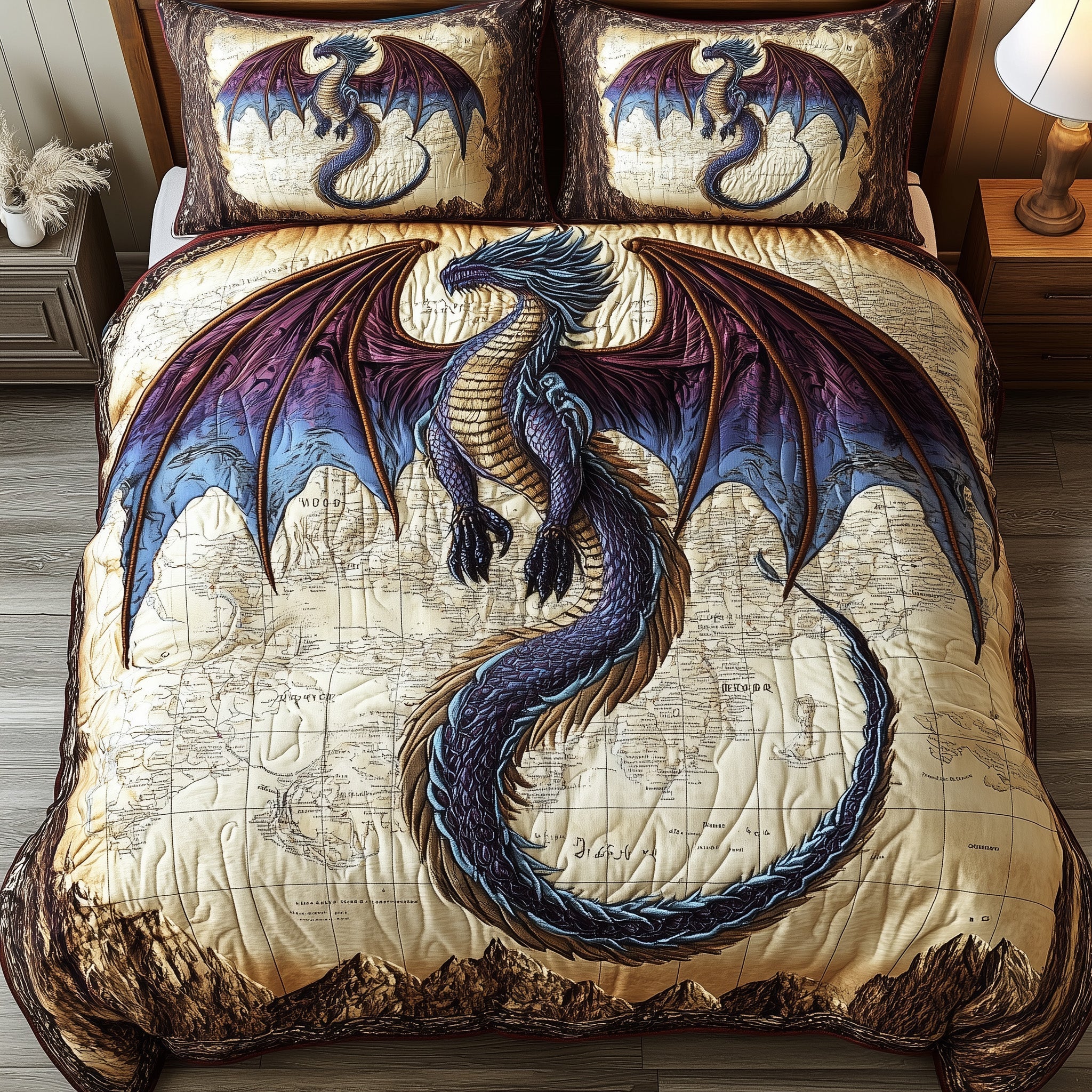 Majestic Dragon Legend Quilted Bedding Set Duvet Cover Merchandise Dragon Themed Gifts For Adults