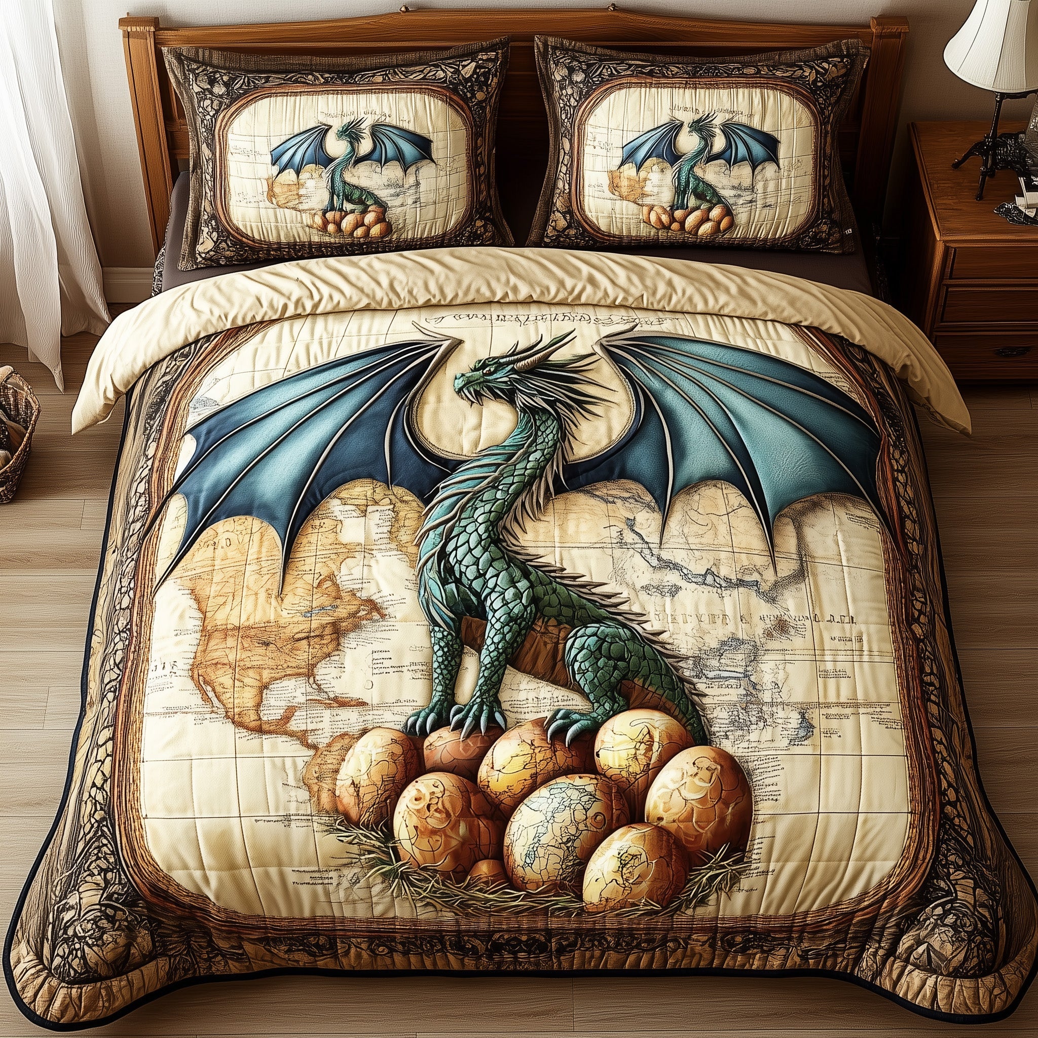 Majestic Dragon Legend Quilted Bedding Set Duvet Cover Merchandise Gift For Dragon Lover