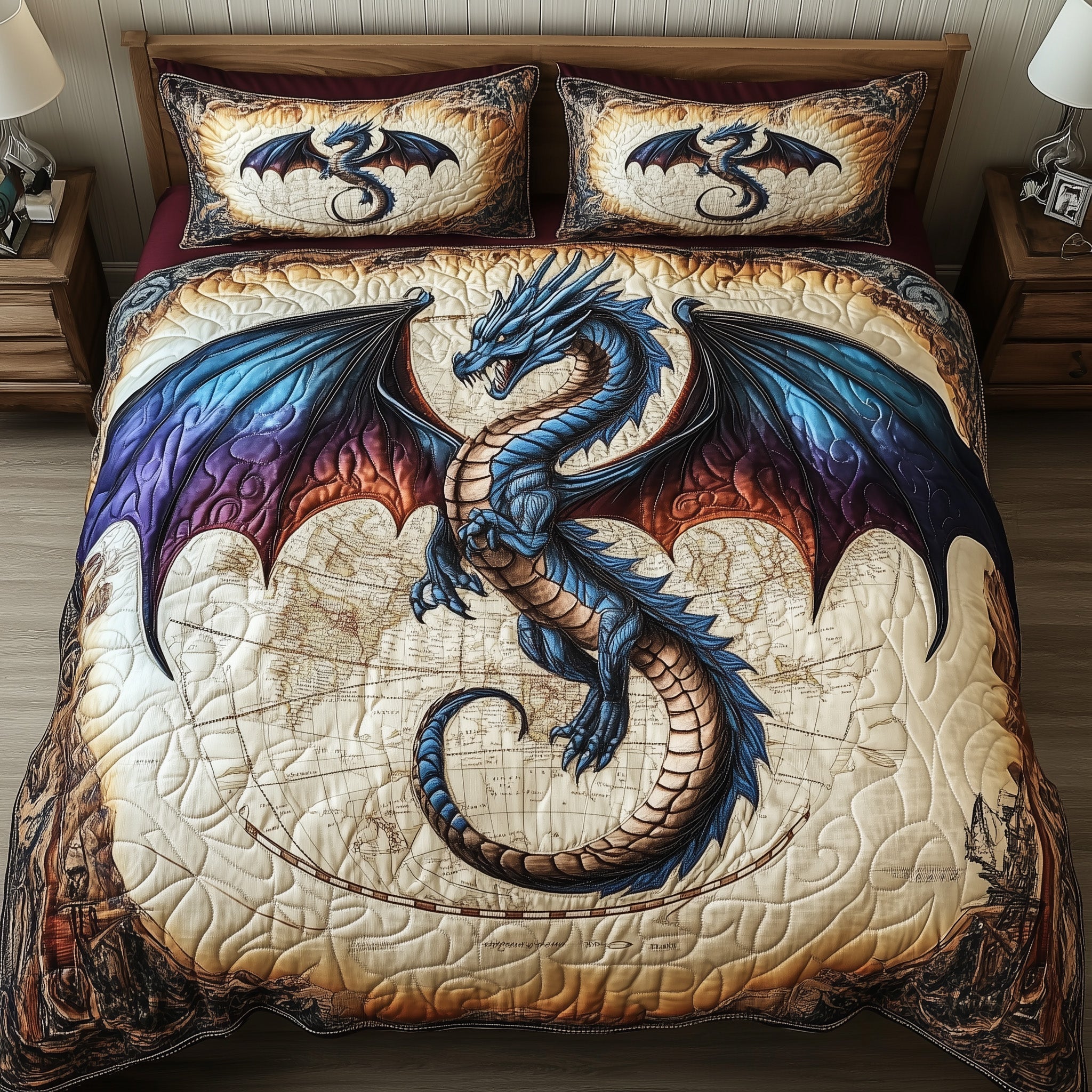 Majestic Dragon Legend Quilted Bedding Set Duvet Cover Merchandise Gifts For Someone Who Loves Dragons