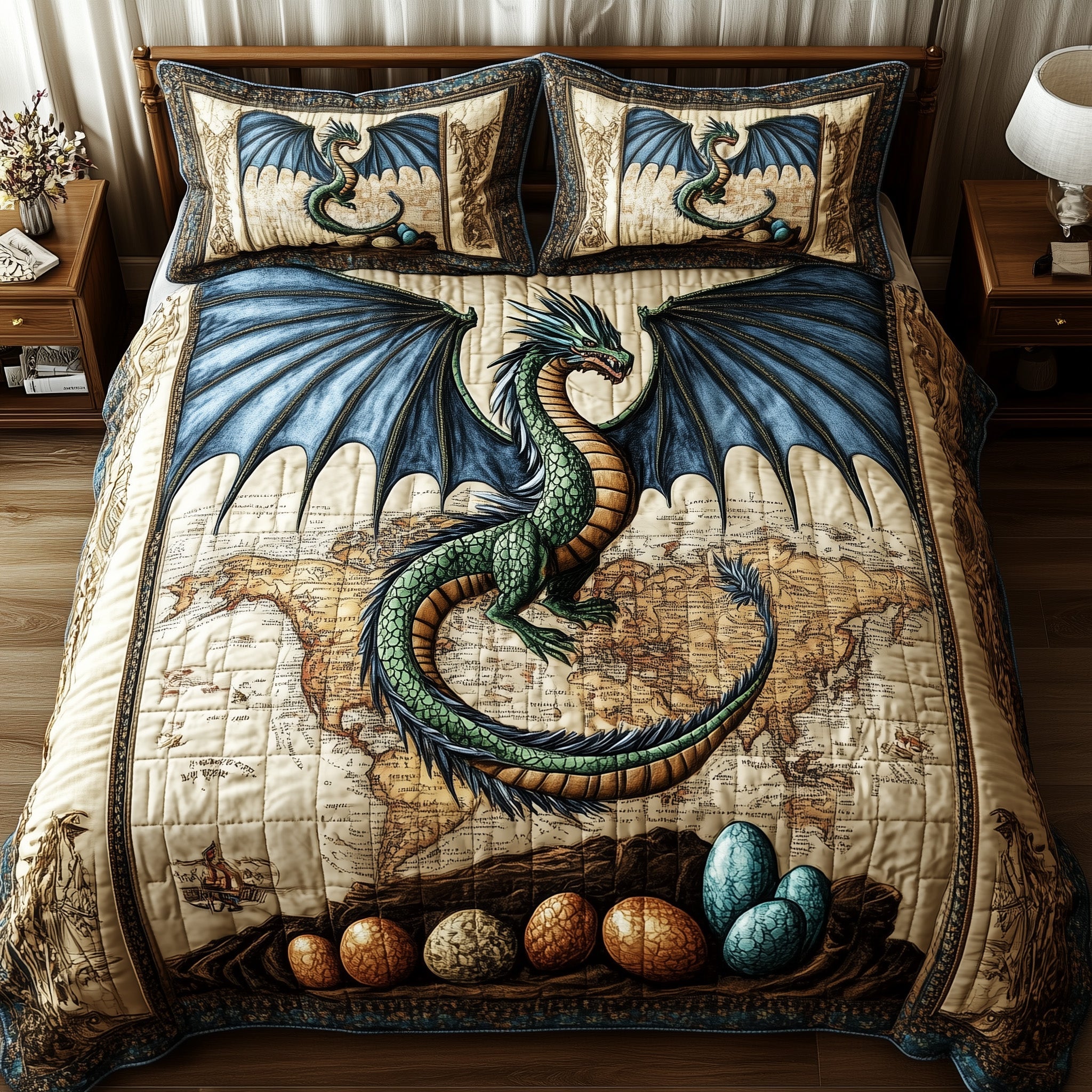 Majestic Dragon Legend Quilted Bedding Set Duvet Cover Merchandise Unique Dragon Gifts