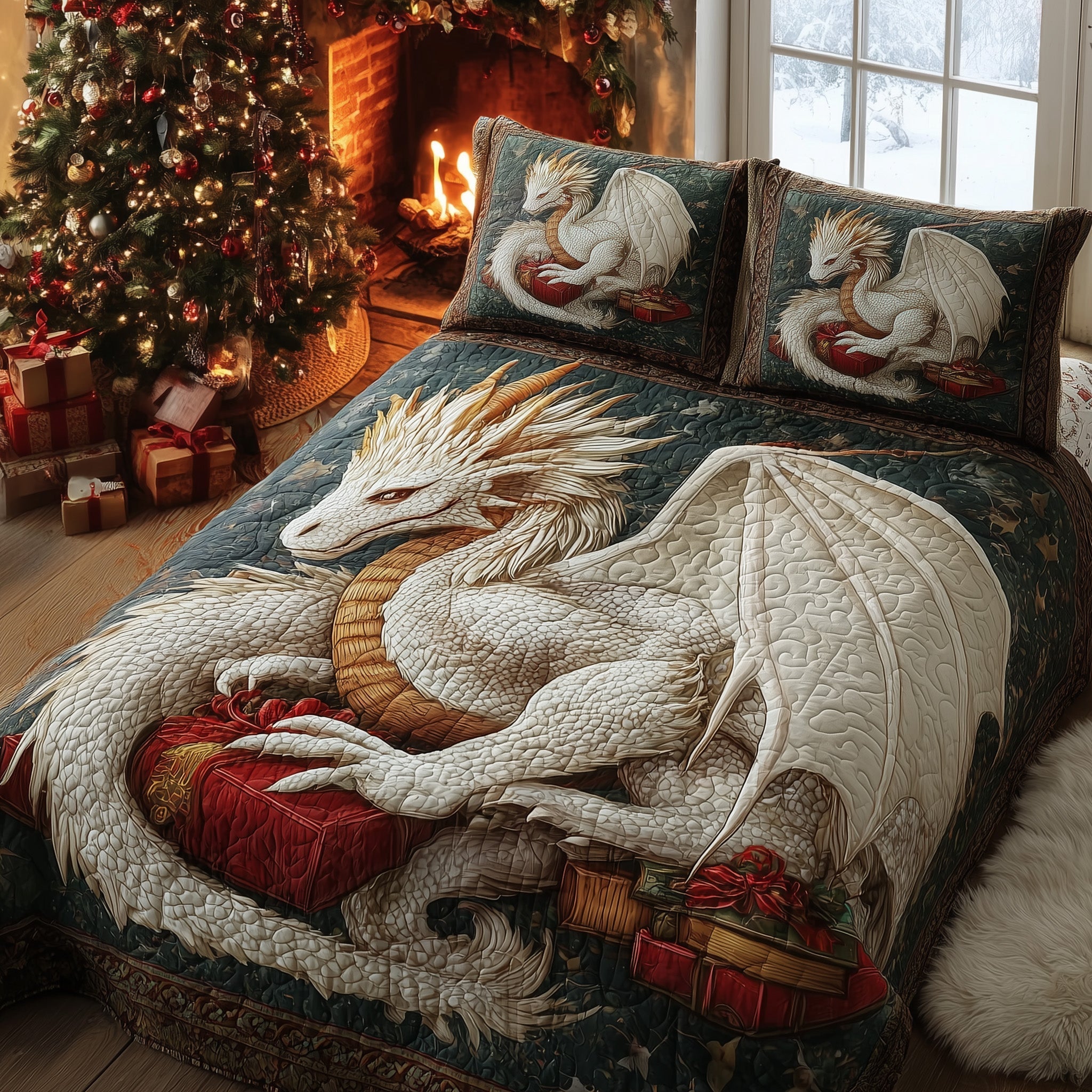 Majestic Dragon Quilted Bedding Set  Duvet Cover Christmas Gift For Dragon Lover