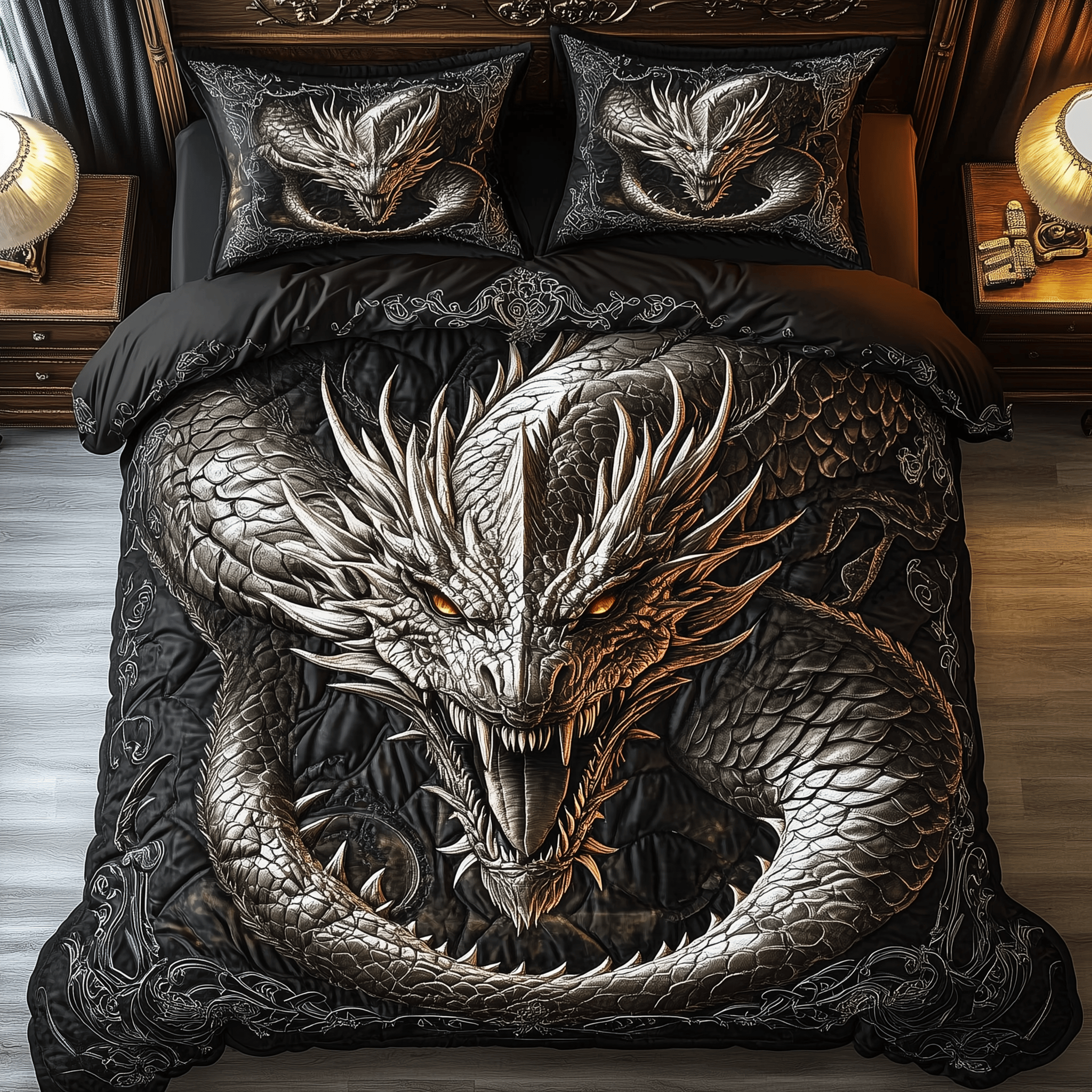 Majestic Dragon Quilted Bedding Set Xmas Bedding Set Unique Christmas Gifts For Parents