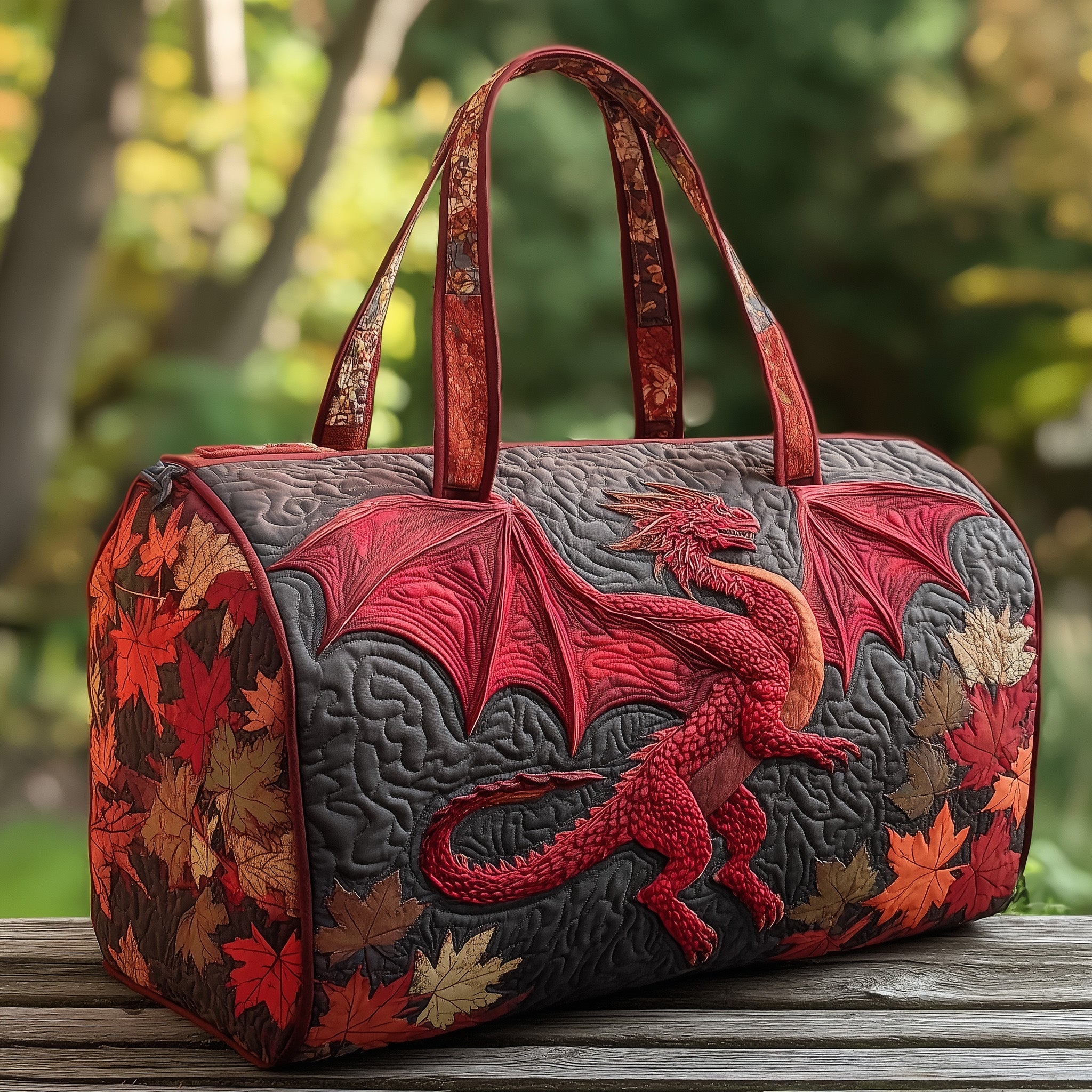 Majestic Dragon Quilted Duffle Bag For Office And Campus