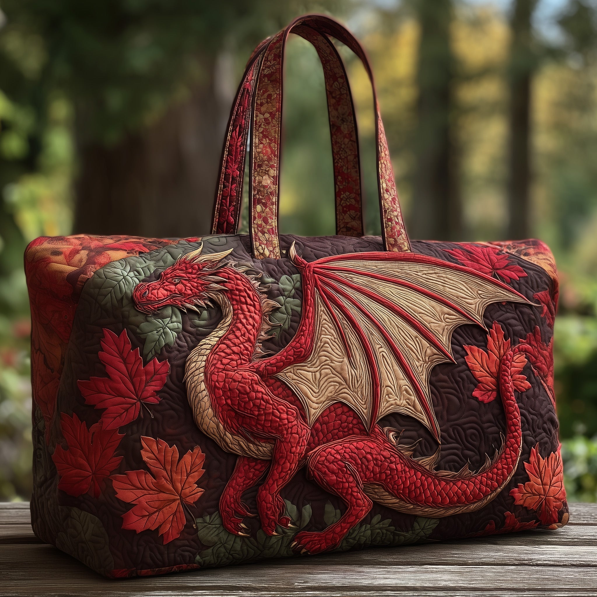 Majestic Dragon Quilted Duffle Bag For Outdoor Activities