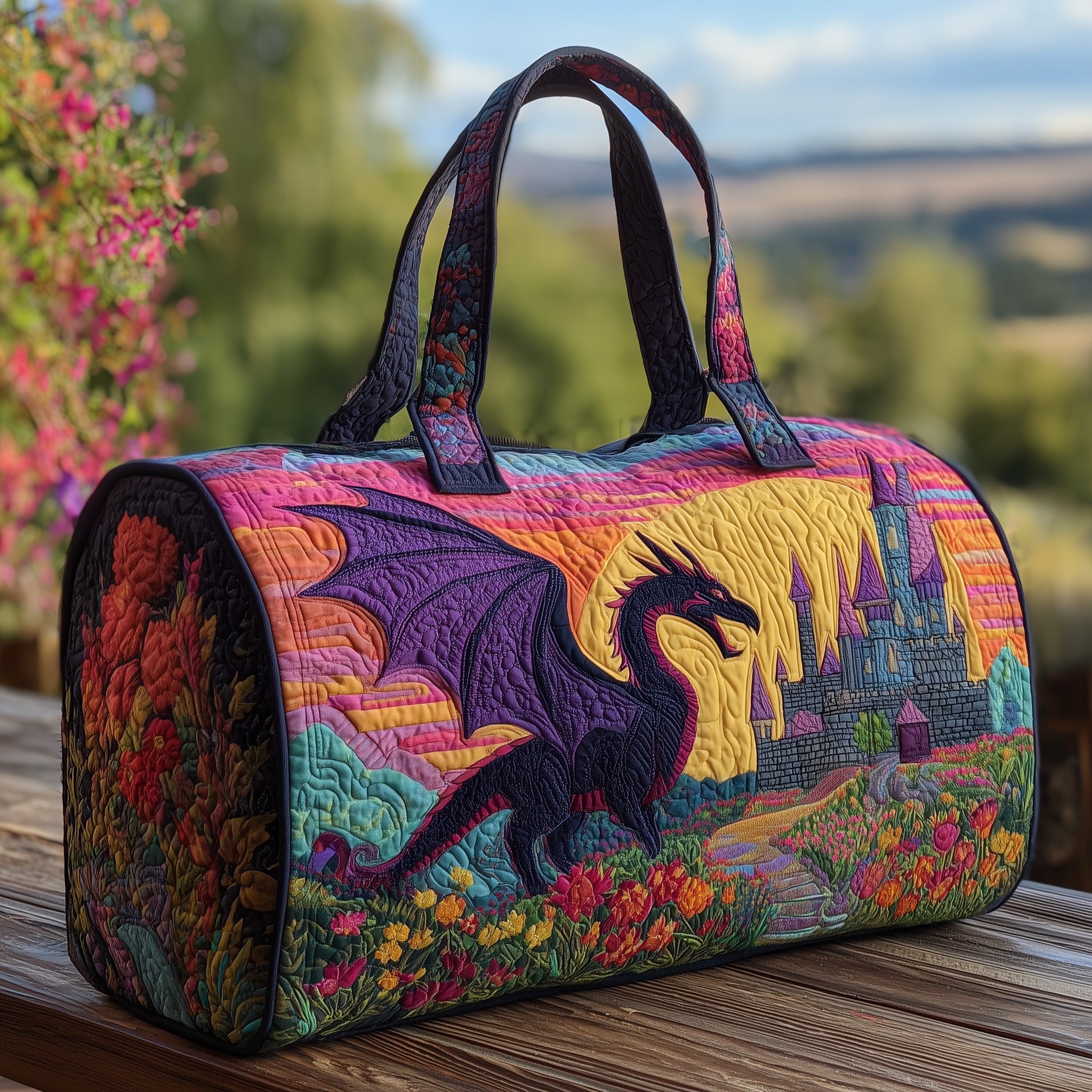 Majestic Dragon Quilted Duffle Bag For Weekend Trips