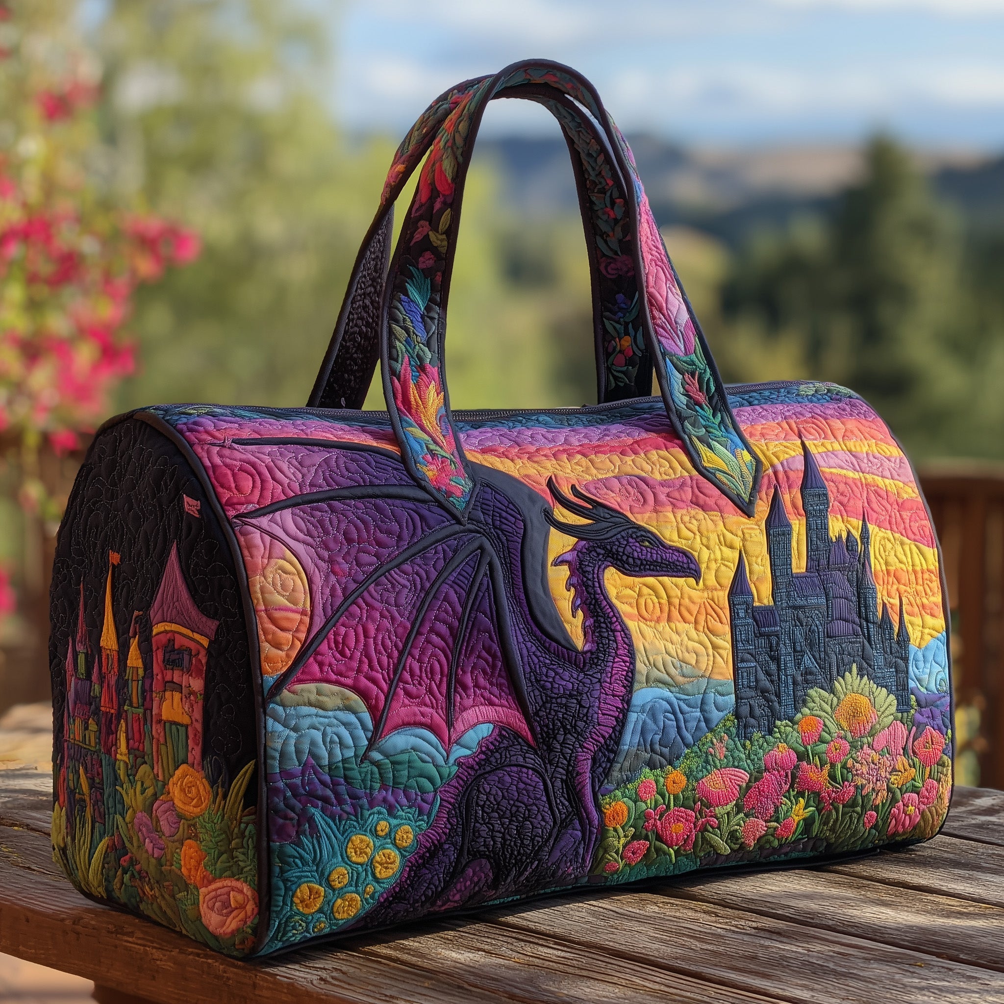 Majestic Dragon Quilted Duffle Bag For Work And Travel