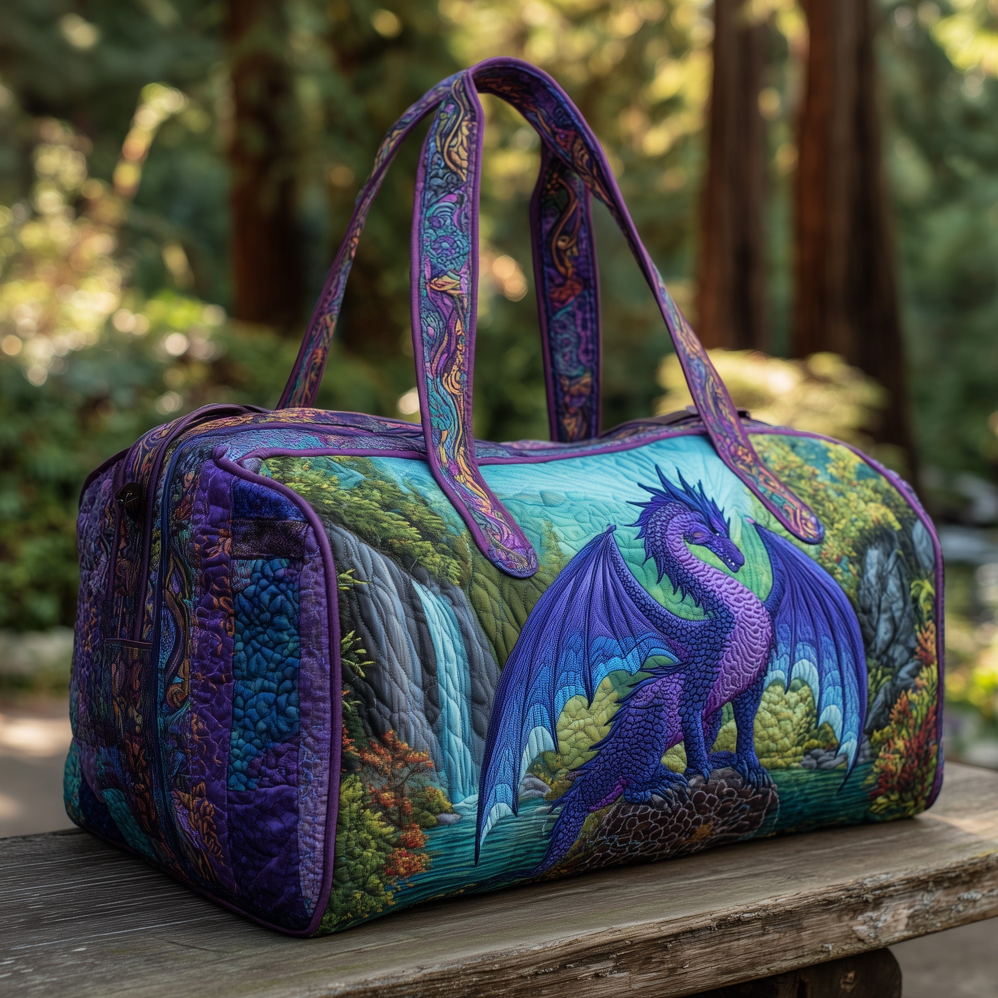 Majestic Dragon Quilted Duffle Bag Travel Friendly Design
