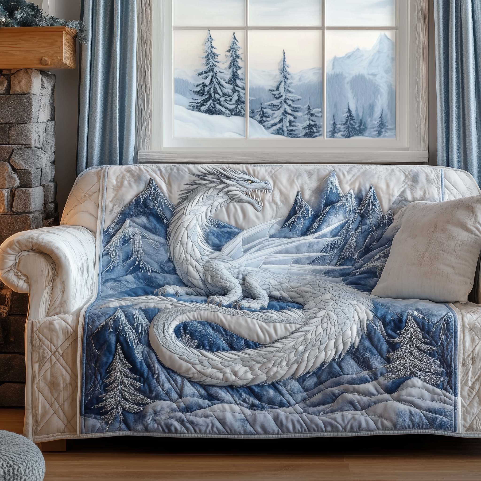 Majestic Dragon Quilted Sofa Cover Ancient Fantasy Animal Design Great Dragon Lover Gifts