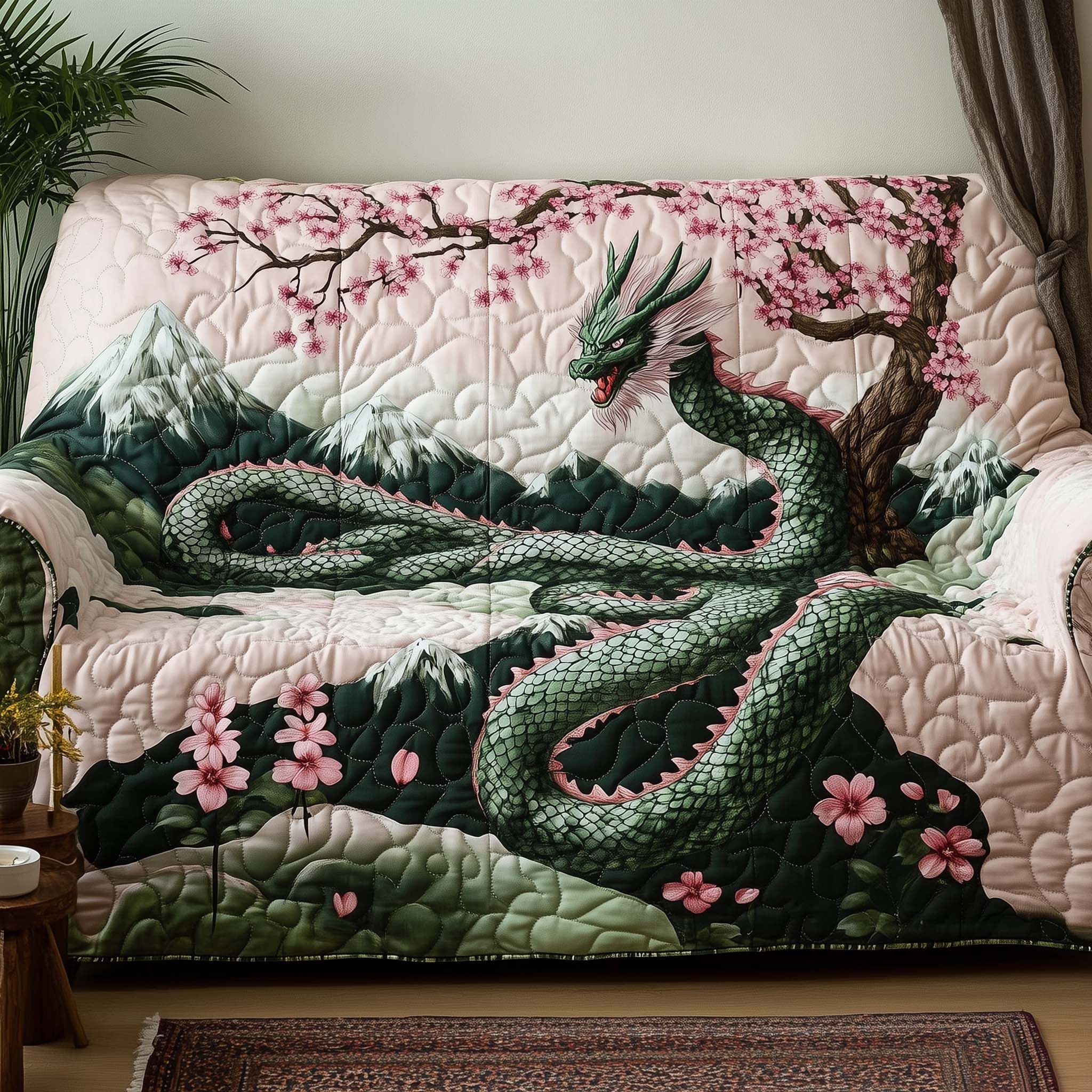 Majestic Dragon Quilted Sofa Cover Epic Asia Dragon With Sakura Great Majestic Lover Gifts