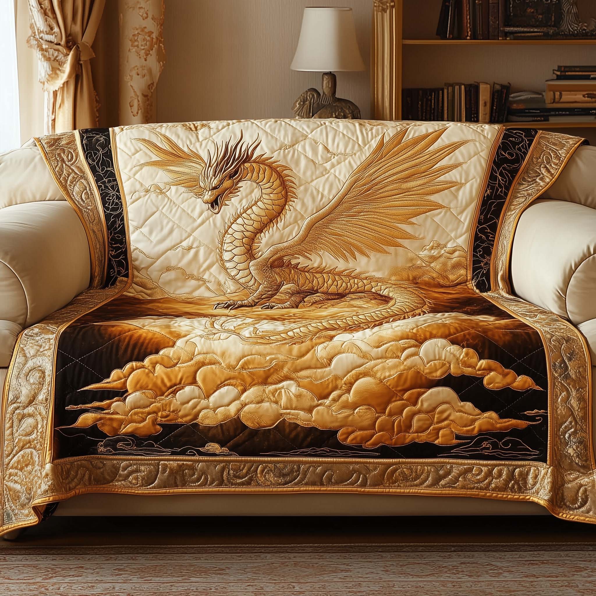 Majestic Dragon Quilted Sofa Cover Powerful Dragon Sofa High Quality Best Gifts For Majestic Lovers