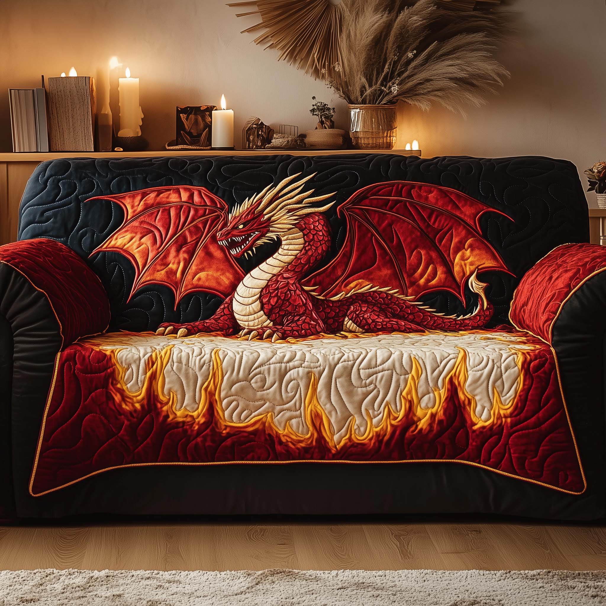 Majestic Dragon Quilted Sofa Cover Powerful Quilted Sofa Authority Great Dragon Lover Gifts
