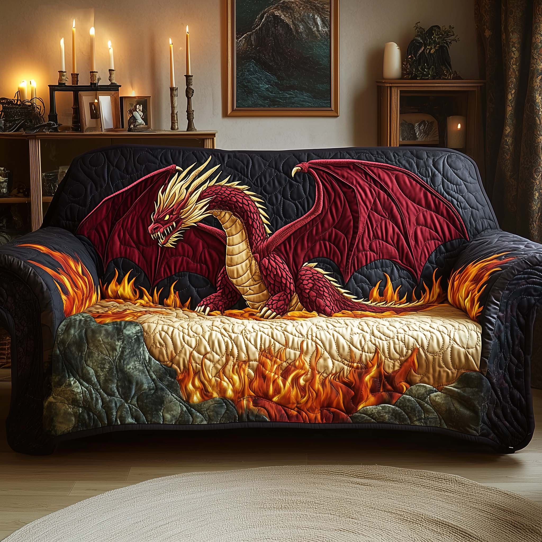 Majestic Dragon Quilted Sofa Cover Protective Sofa Cover Best Gifts For Majestic Lovers
