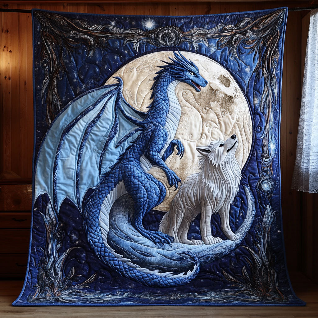 Majestic Dragon Wolf Quilt Blanket Queen Size Blanket Best Dragon Christmas Gifts