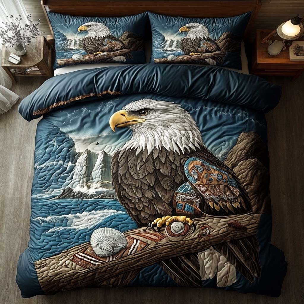 Majestic Eagle Dreams Quilted Bedding Set Holiday Duvet Covers Patriotic Eagle Gifts For Dad