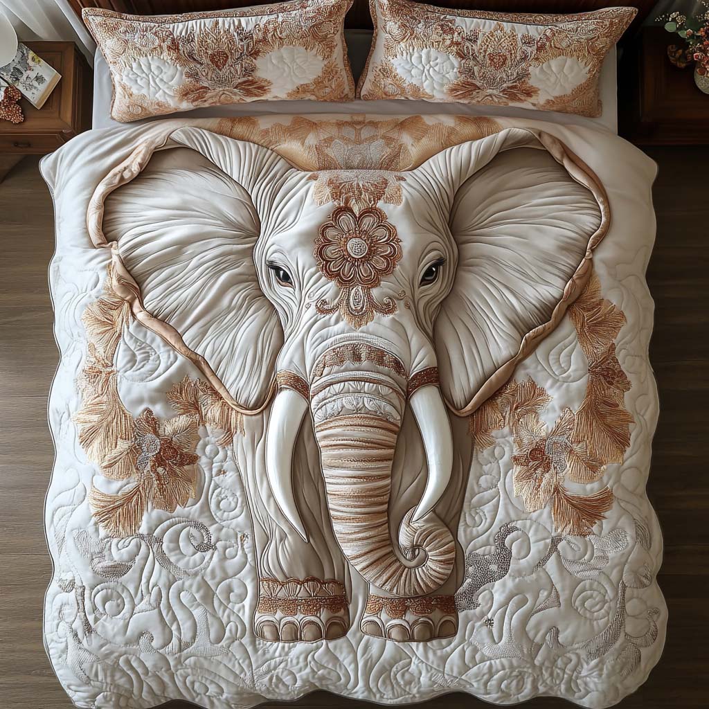 Majestic Elephant Quilted Bedding Set Christmas Bed Sheets Good Gifts For Elephant Lovers
